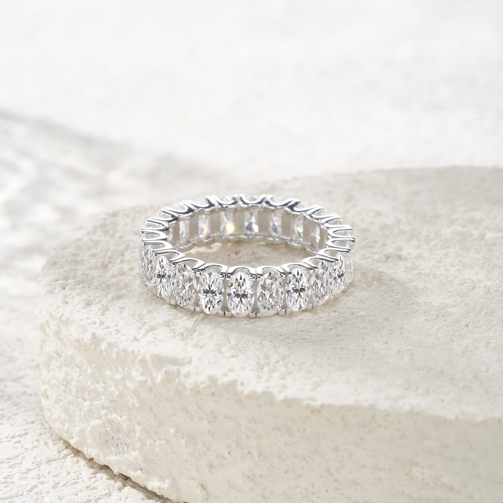 Oval Brilliant Eternity Band Moissanite Ring
