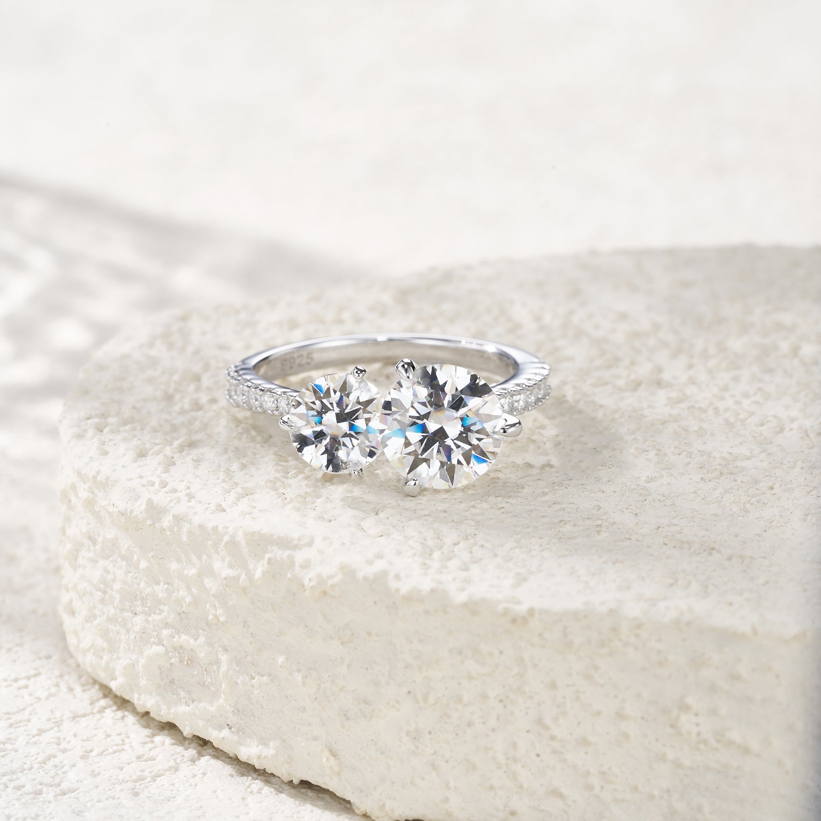 Double Round Brilliant Solitaire Pavé Moissanite Ring