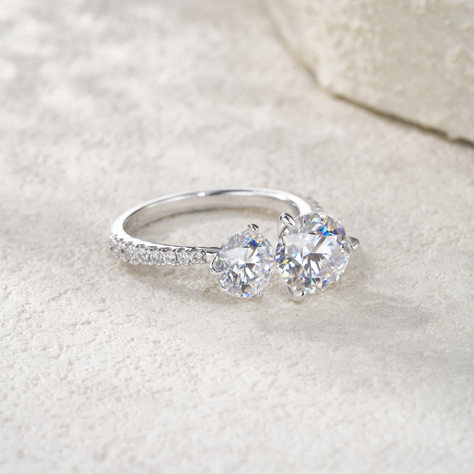 Double Round Brilliant Solitaire Pavé Moissanite Ring