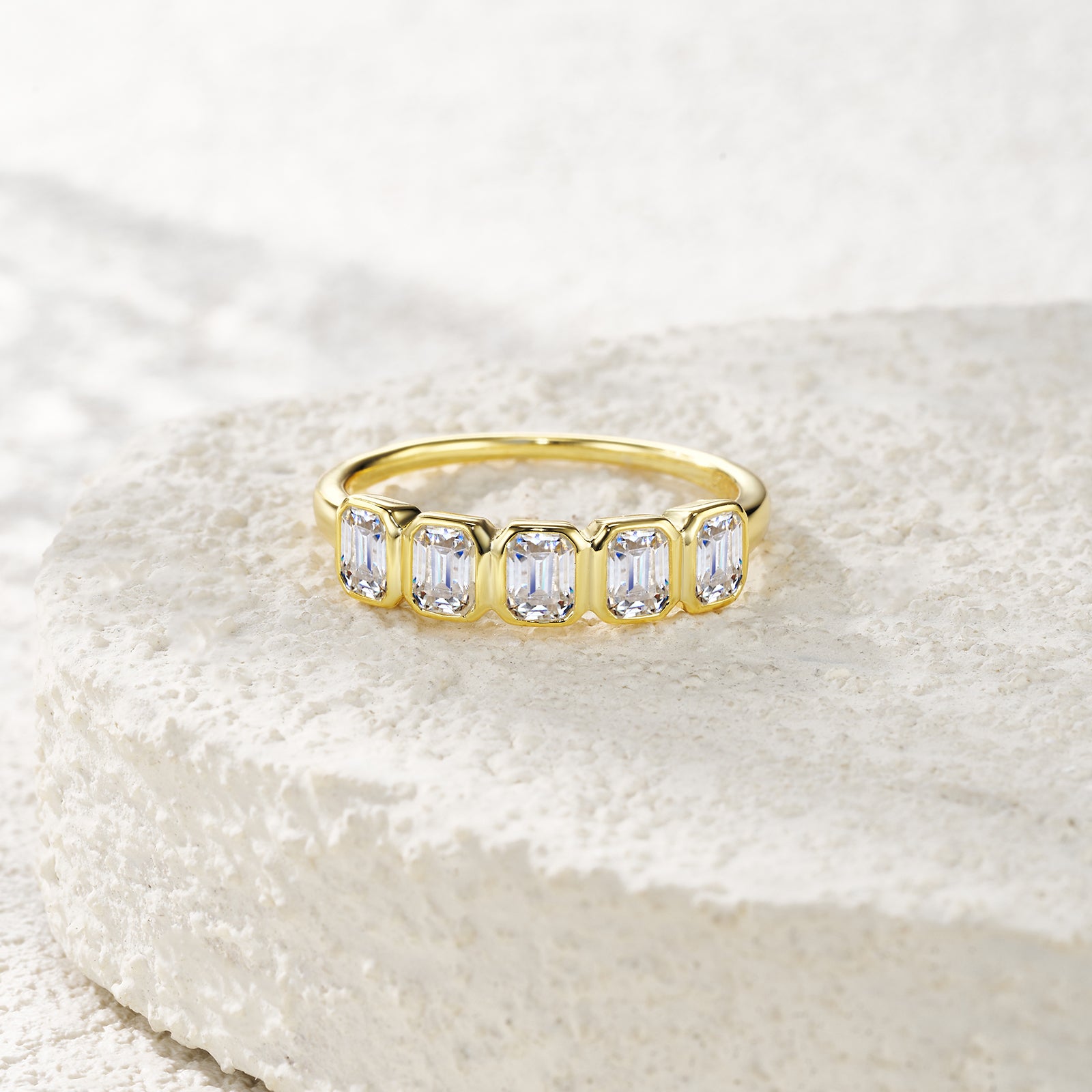 Stacked Step-Cut Halo Moissanite Ring