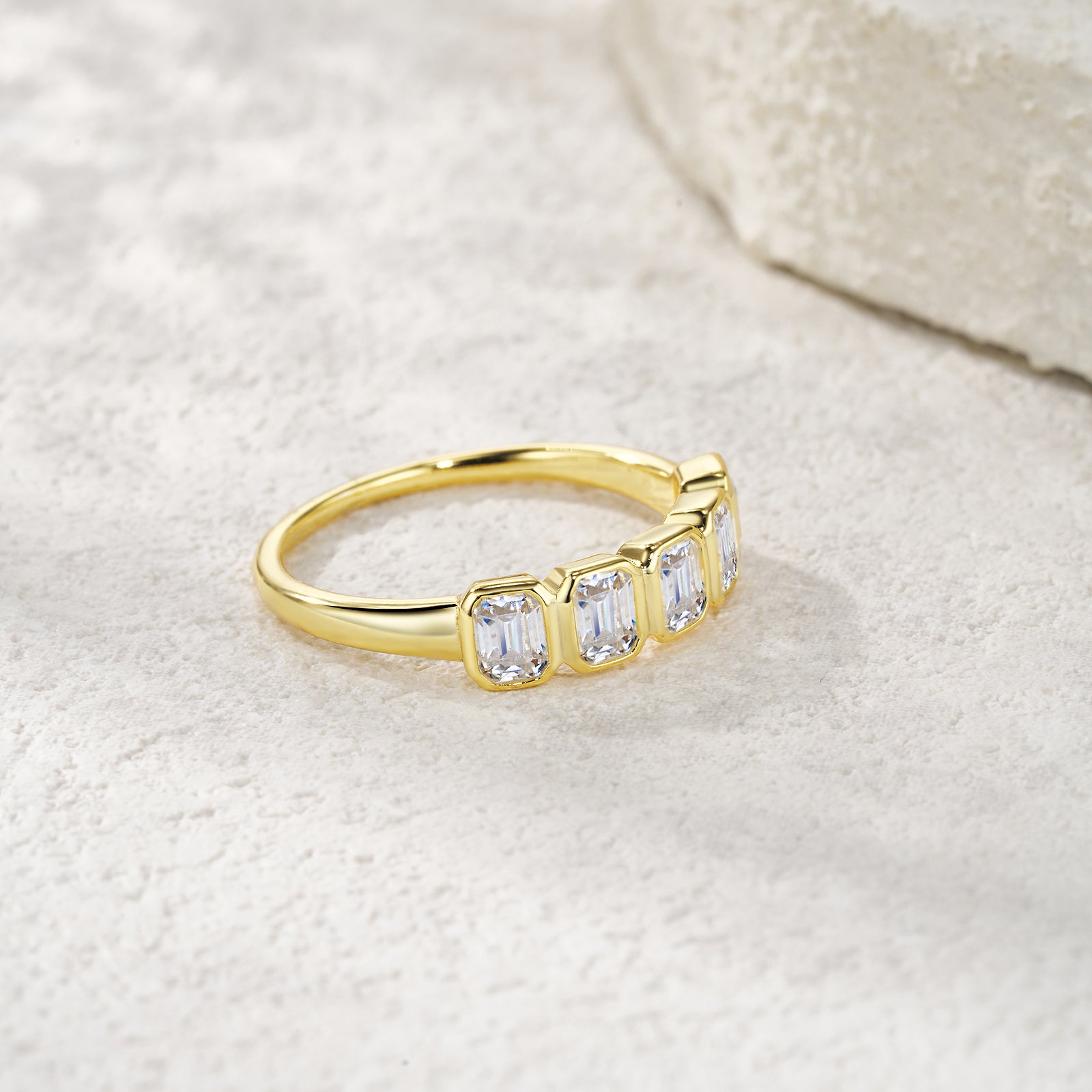 Stacked Step-Cut Halo Moissanite Ring