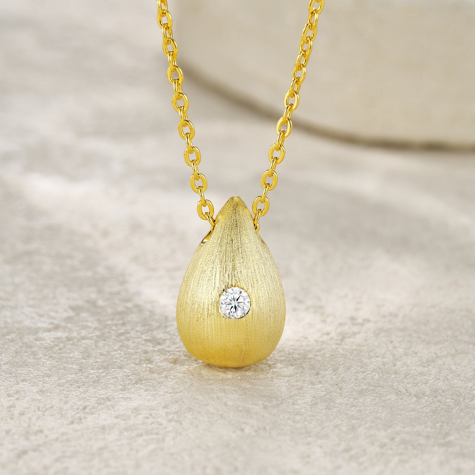 Teardrop Bezel-Set Solitaire Moissanite Pendant Necklace