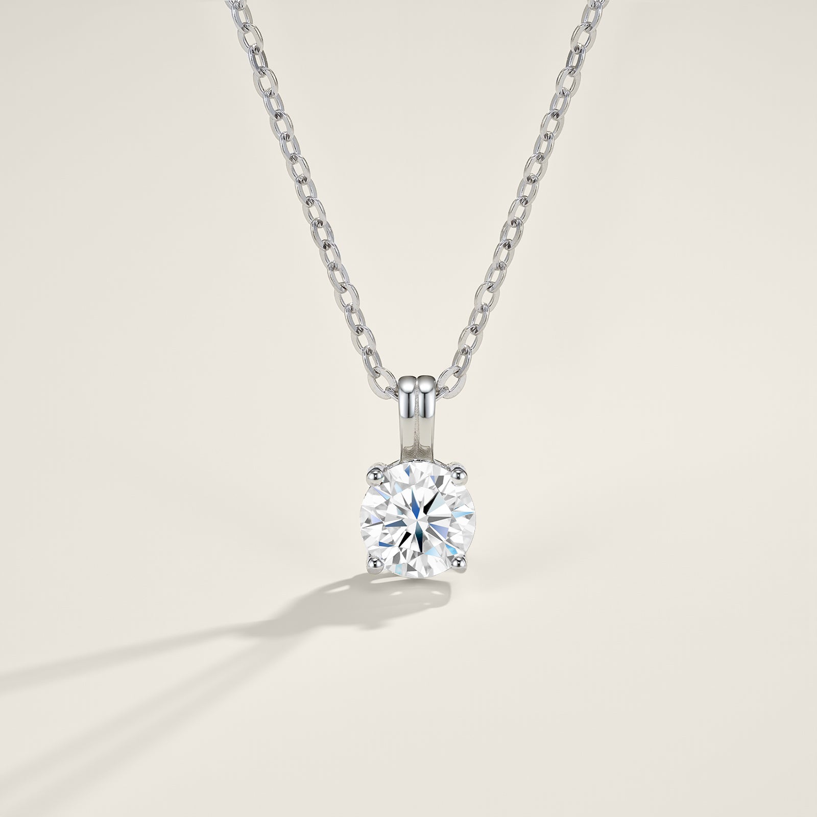 Round Bead Four-Prong Solitaire Moissanite Pendant Necklace