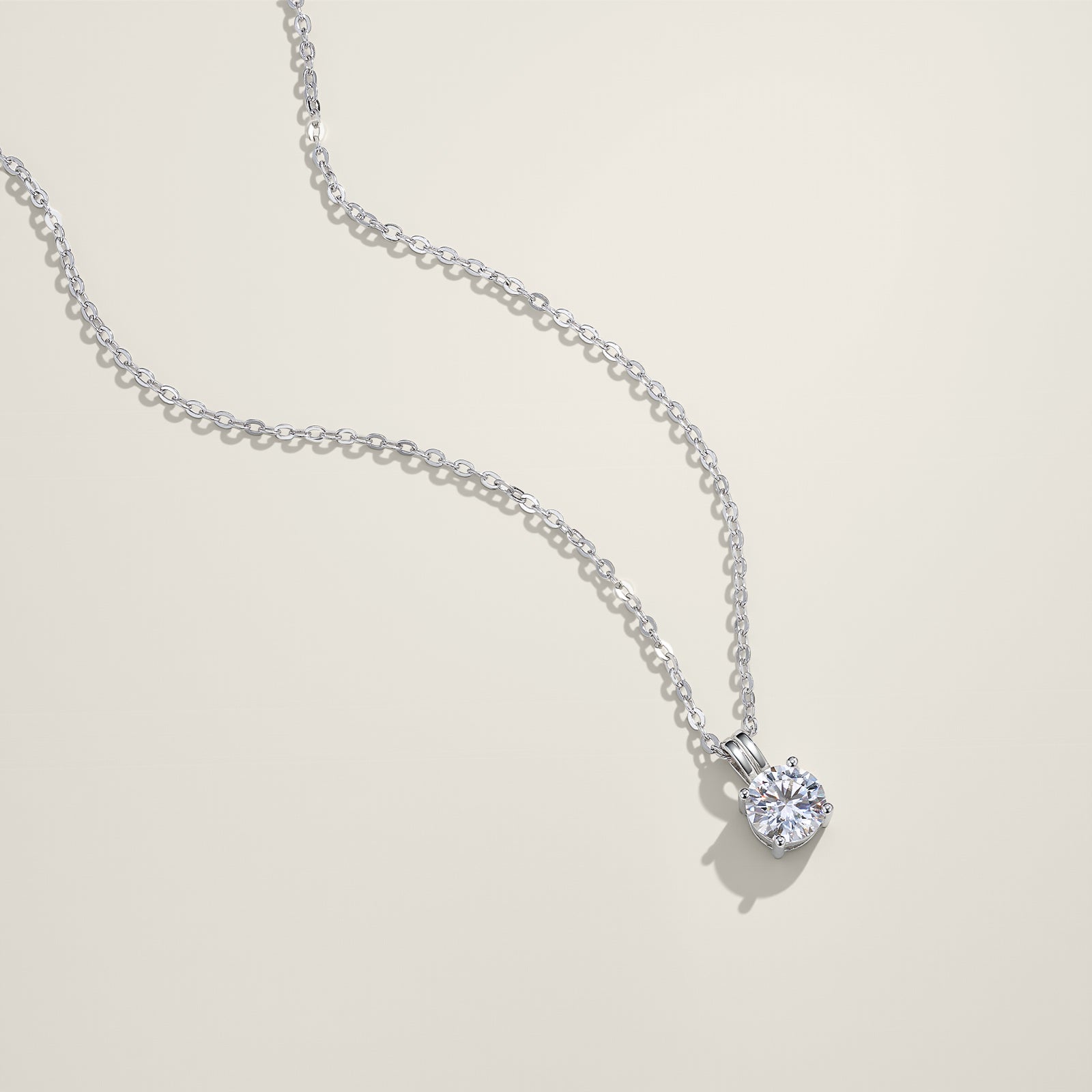 Round Bead Four-Prong Solitaire Moissanite Pendant Necklace