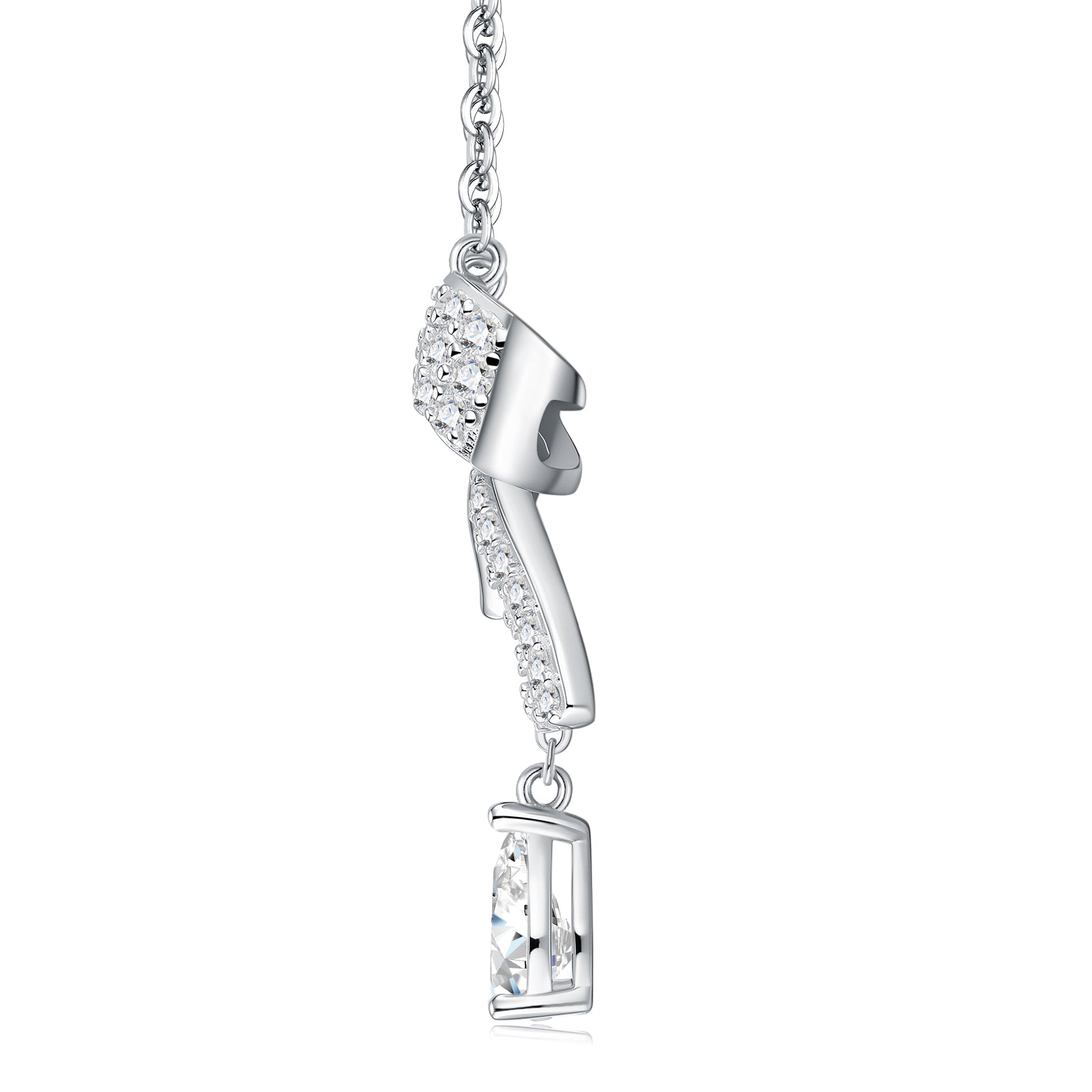 Ballet Bow Drop Pavé Pear Moissanite Necklace