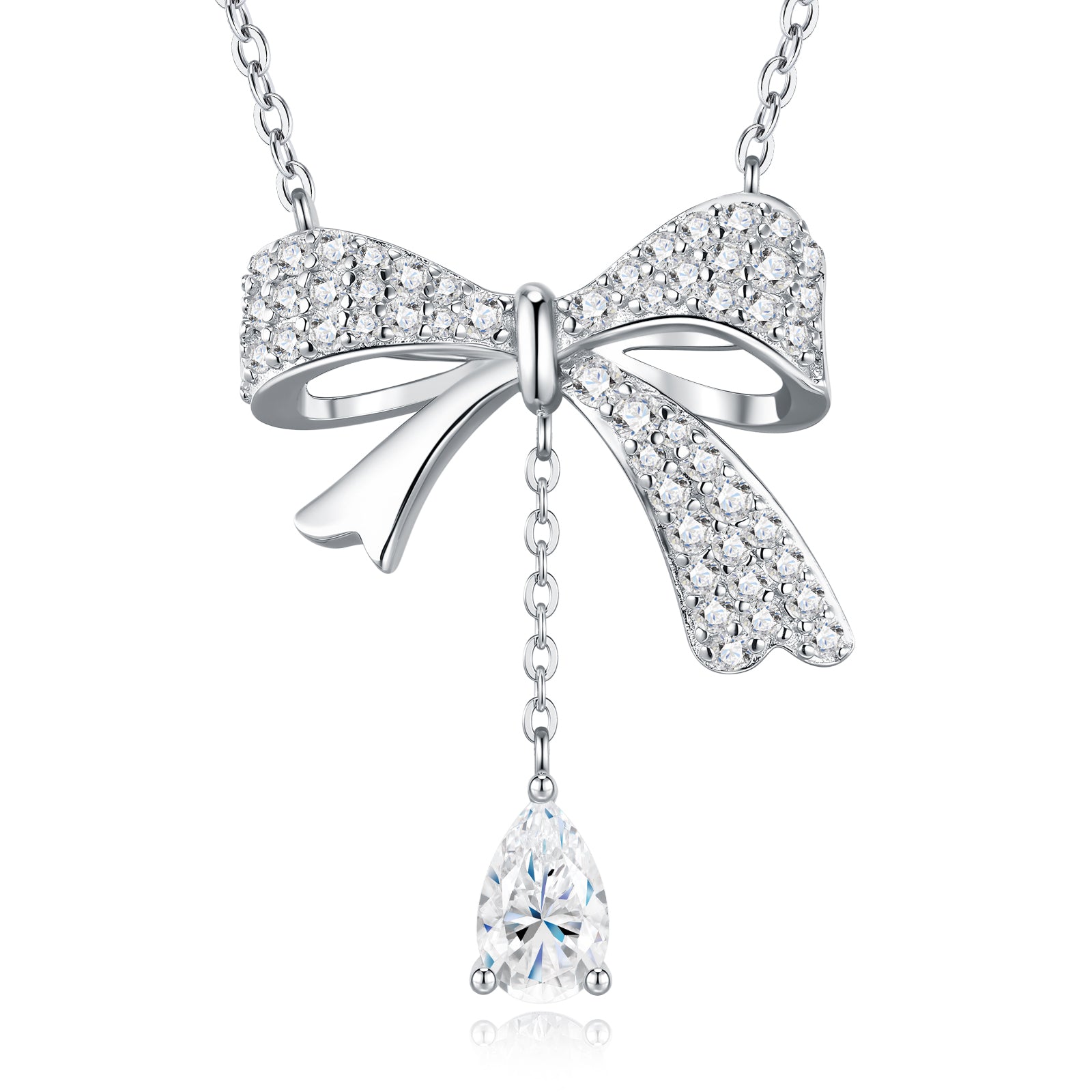 Ballet Bow Drop Pavé Pear Moissanite Necklace