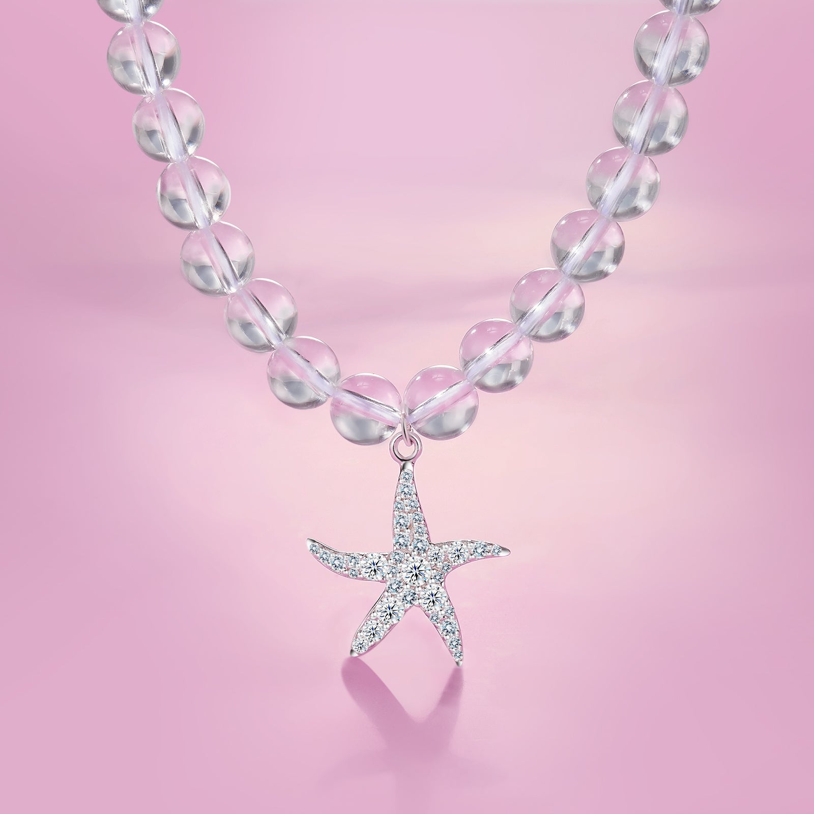 Starfish Pavé Pendant Oval Moissanite Bead Necklace