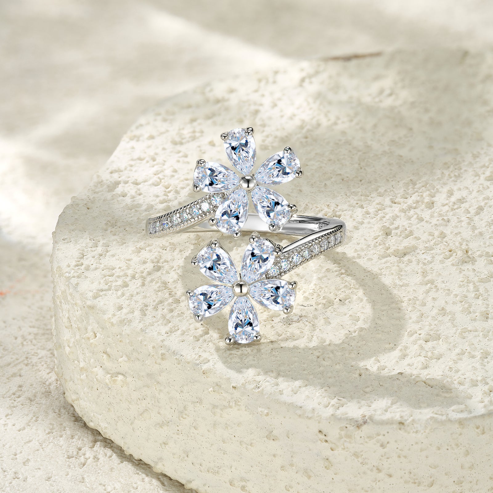 Camellia Ring | Double Floral Moissanite Ring
