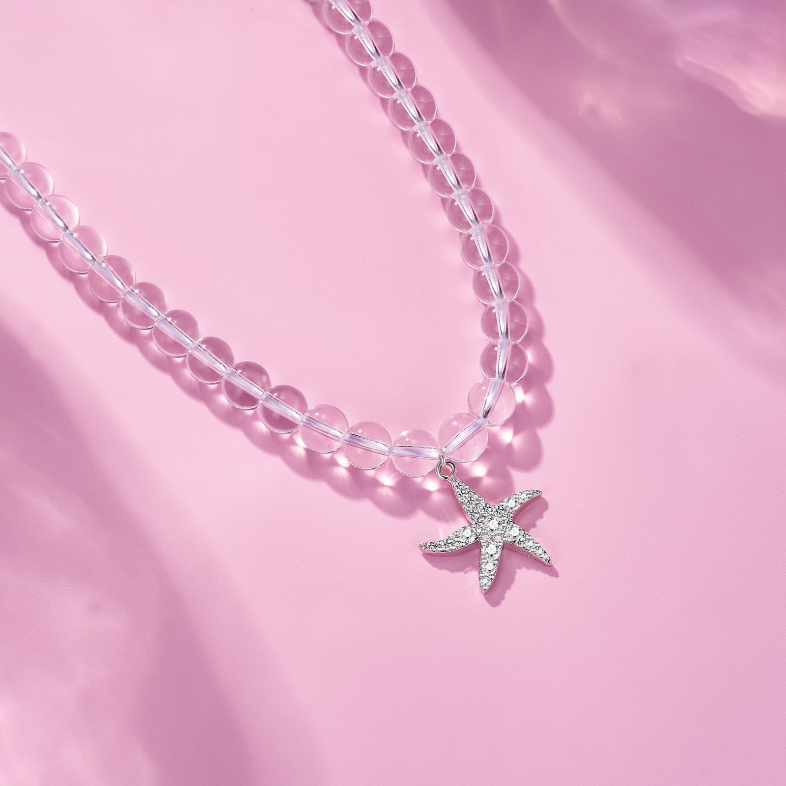 Starfish Pavé Pendant Oval Moissanite Bead Necklace