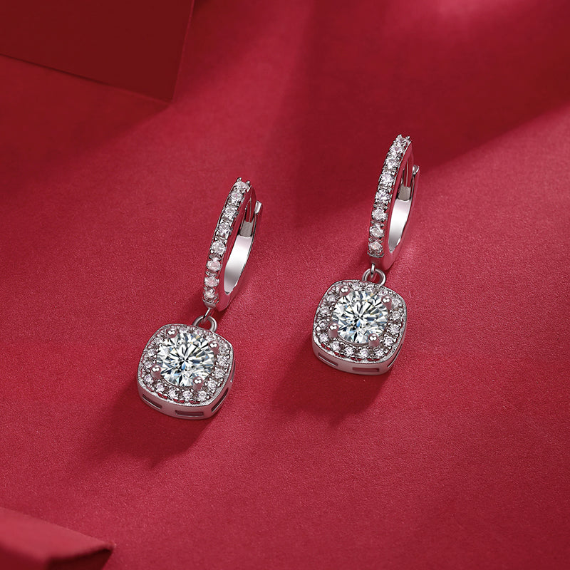 Reverie Earrings | Cushion Halo Drop Earrings