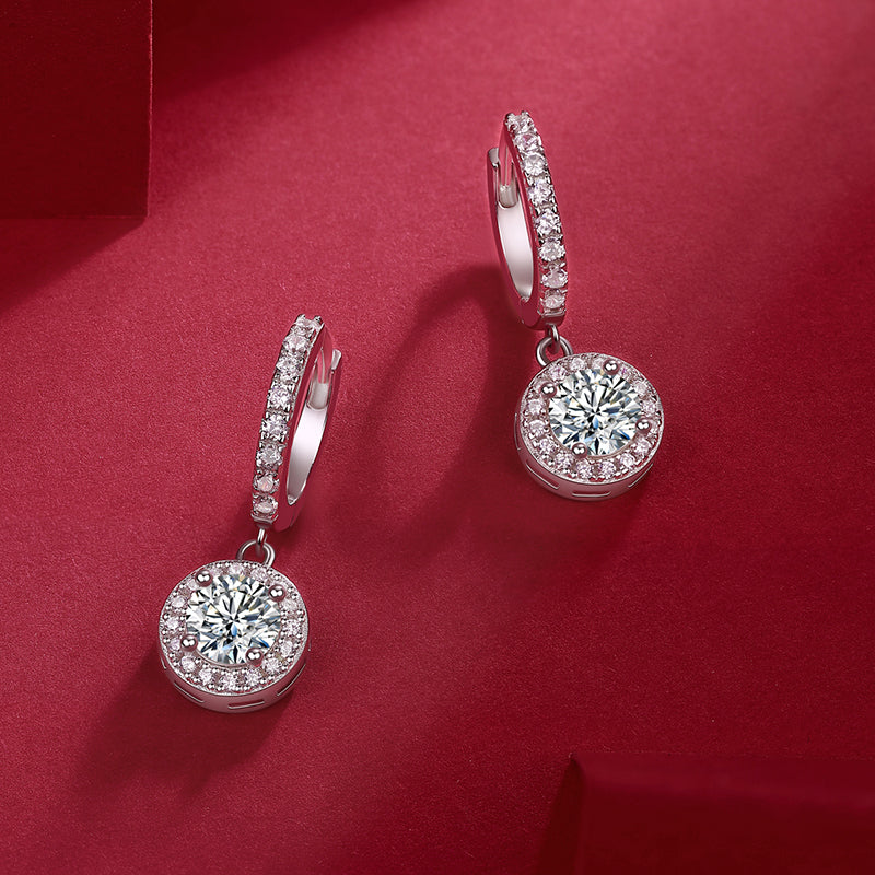 Aurora Drop Earrings | Halo Moissanite Hoops