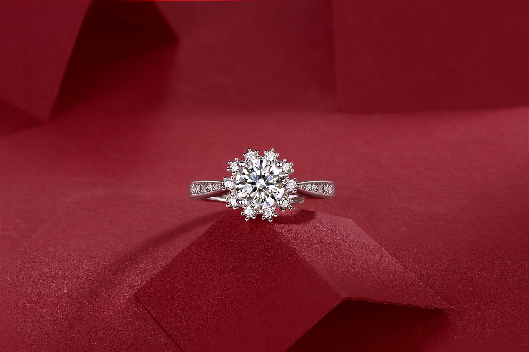 Snow Queen Ring | Floral Halo Moissanite Ring