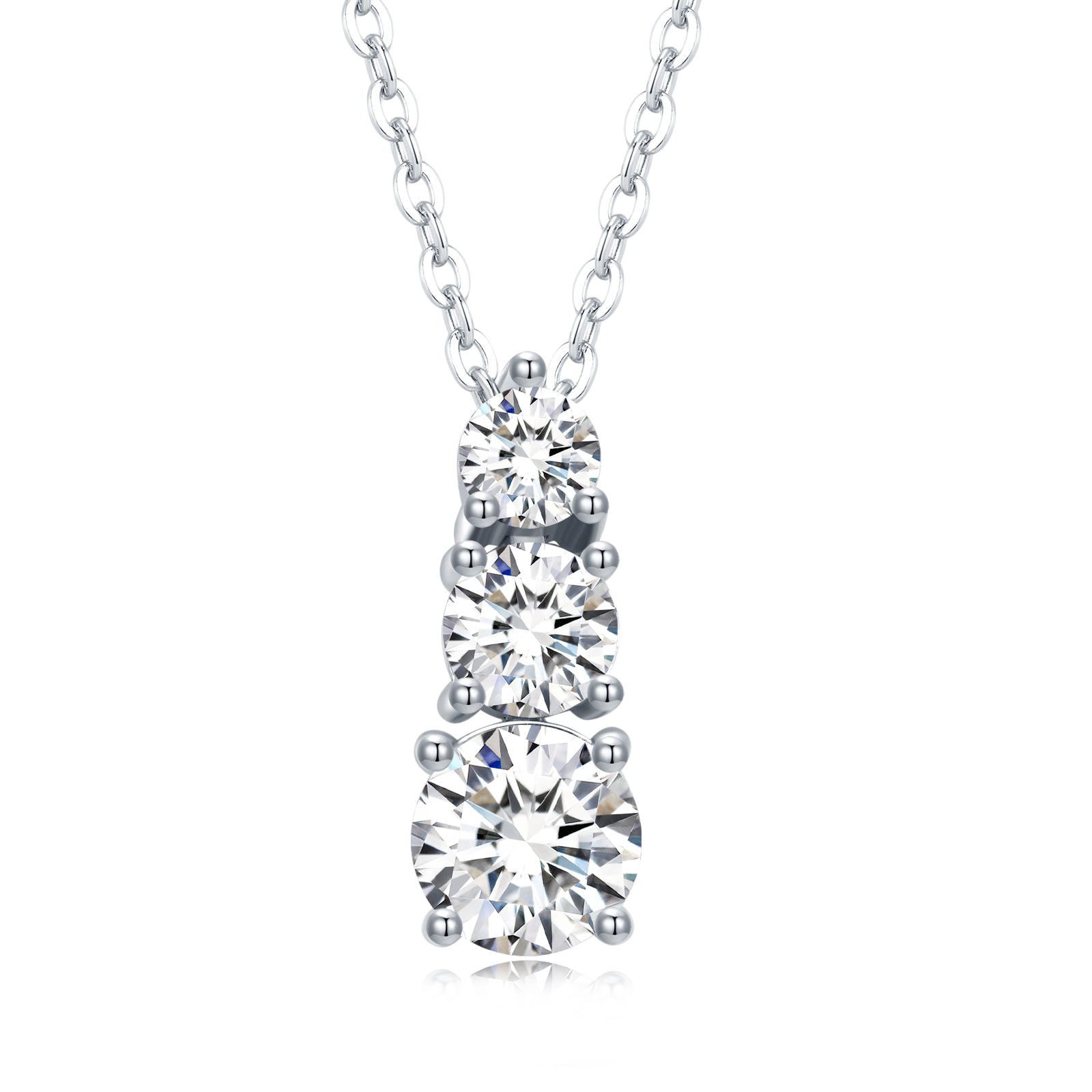 Round & Pear Three-Stone Prong-Set Moissanite Necklace