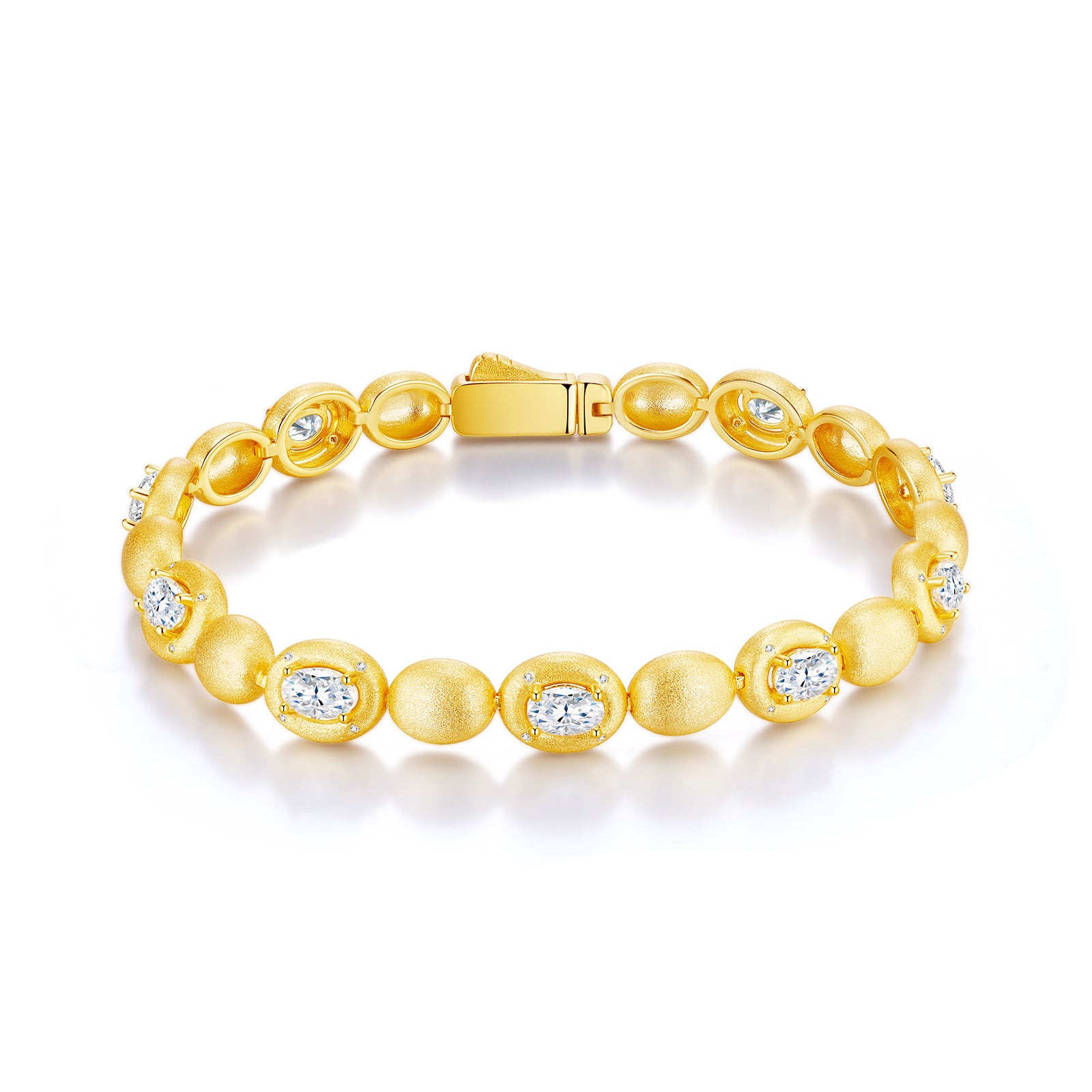 Selene Bracelet | 925 Sterling Silver, Oval Bezel Link Bracelet