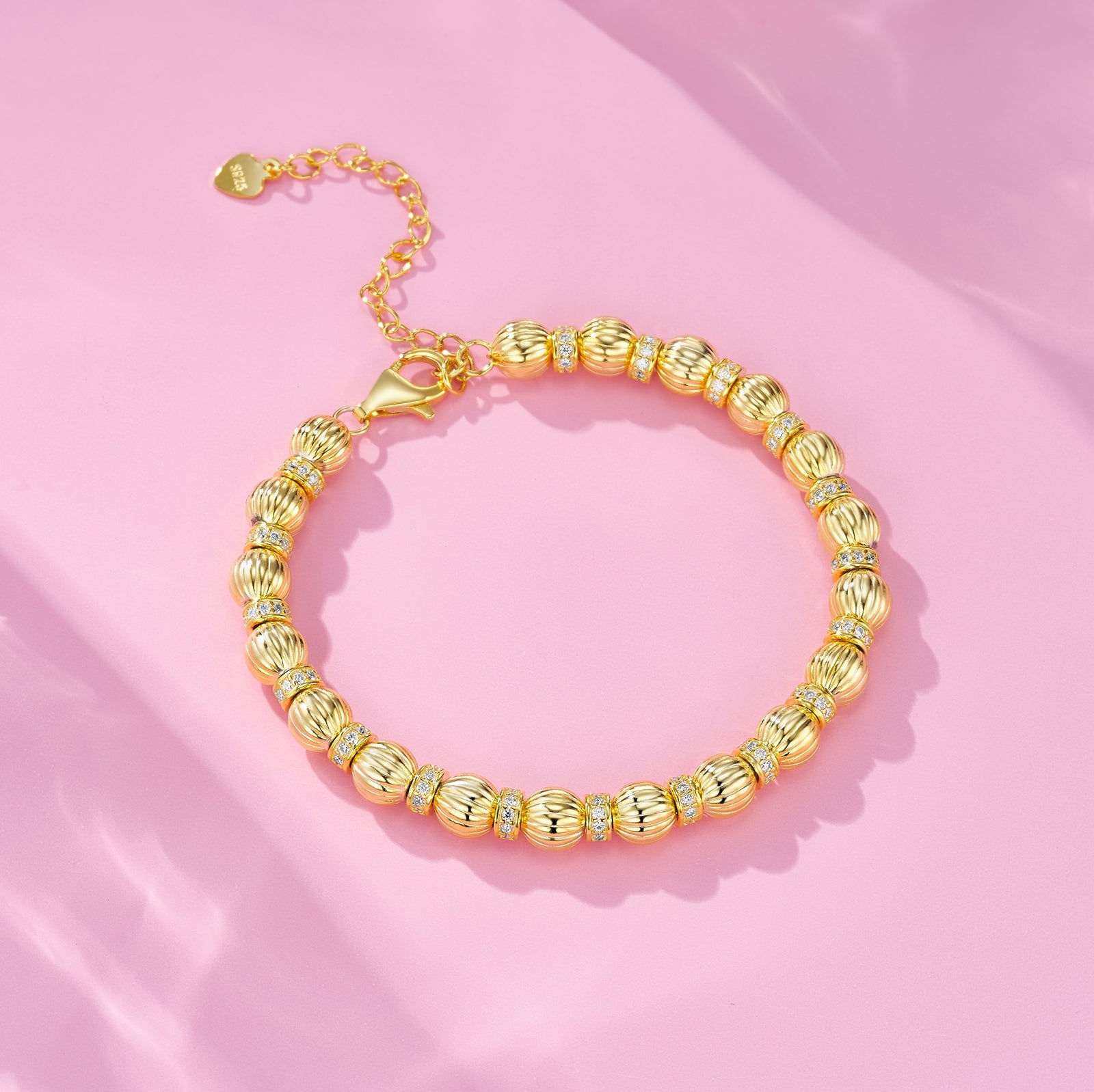 Soleil Bracelet | 925 Sterling Silver, Ribbed Bead Bracelet