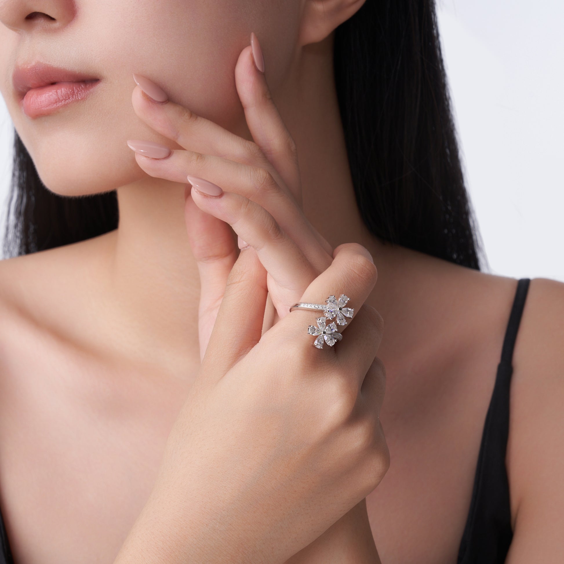 Camellia Ring | Double Floral Moissanite Ring