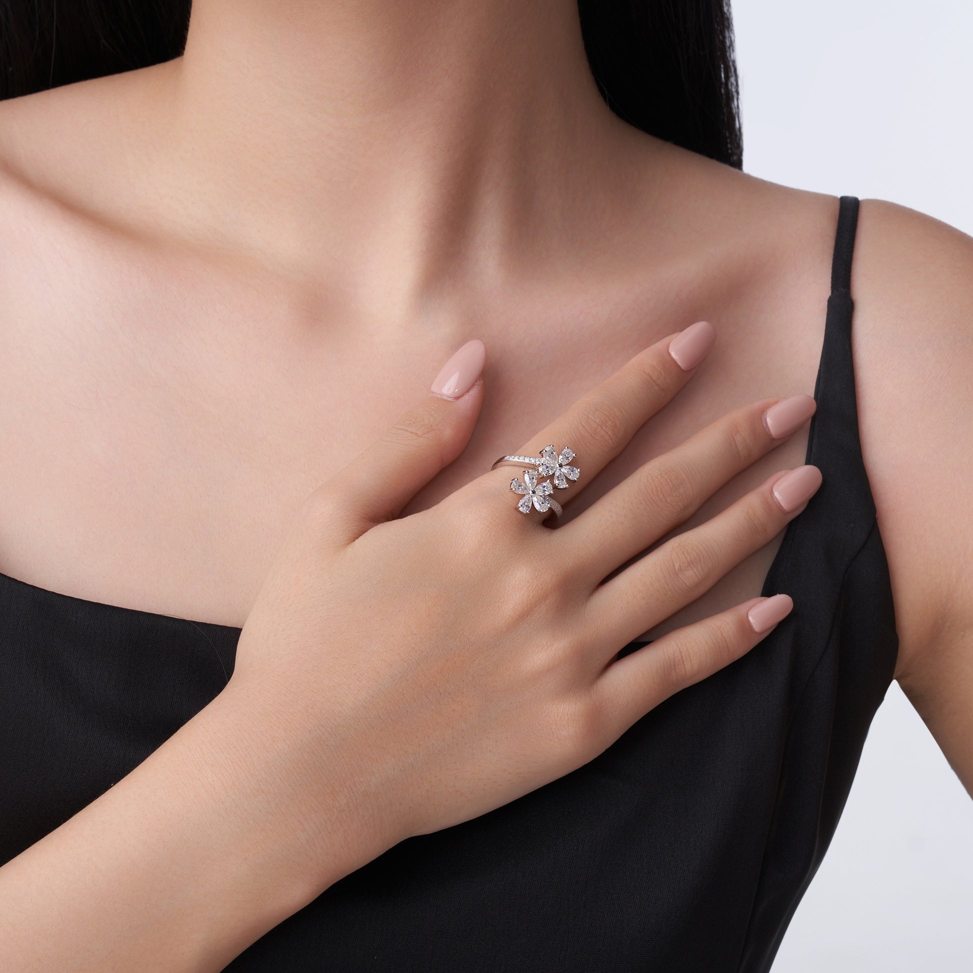 Camellia Ring | Double Floral Moissanite Ring
