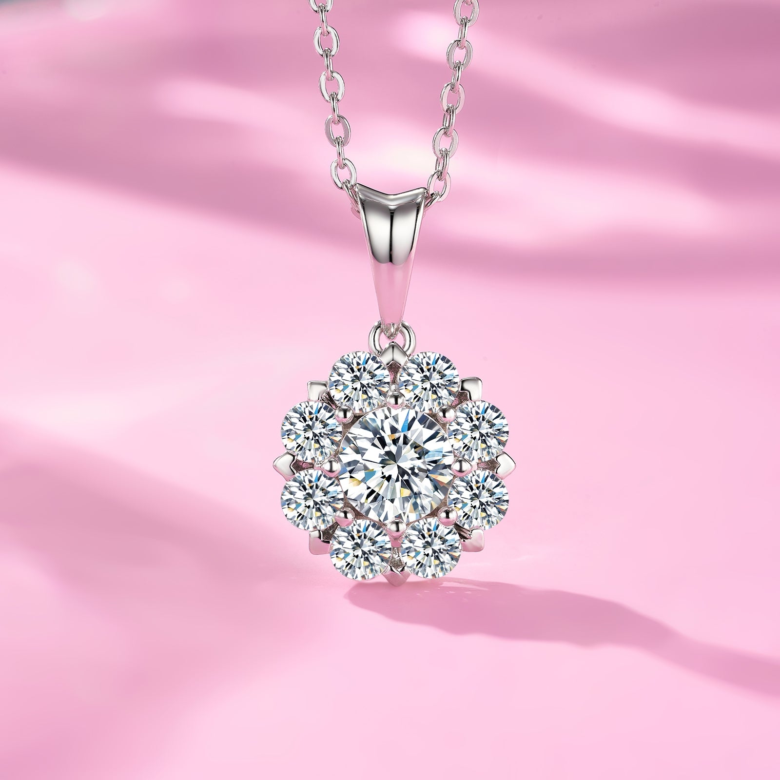Flower Cluster Teardrop Bail Round Moissanite Necklace