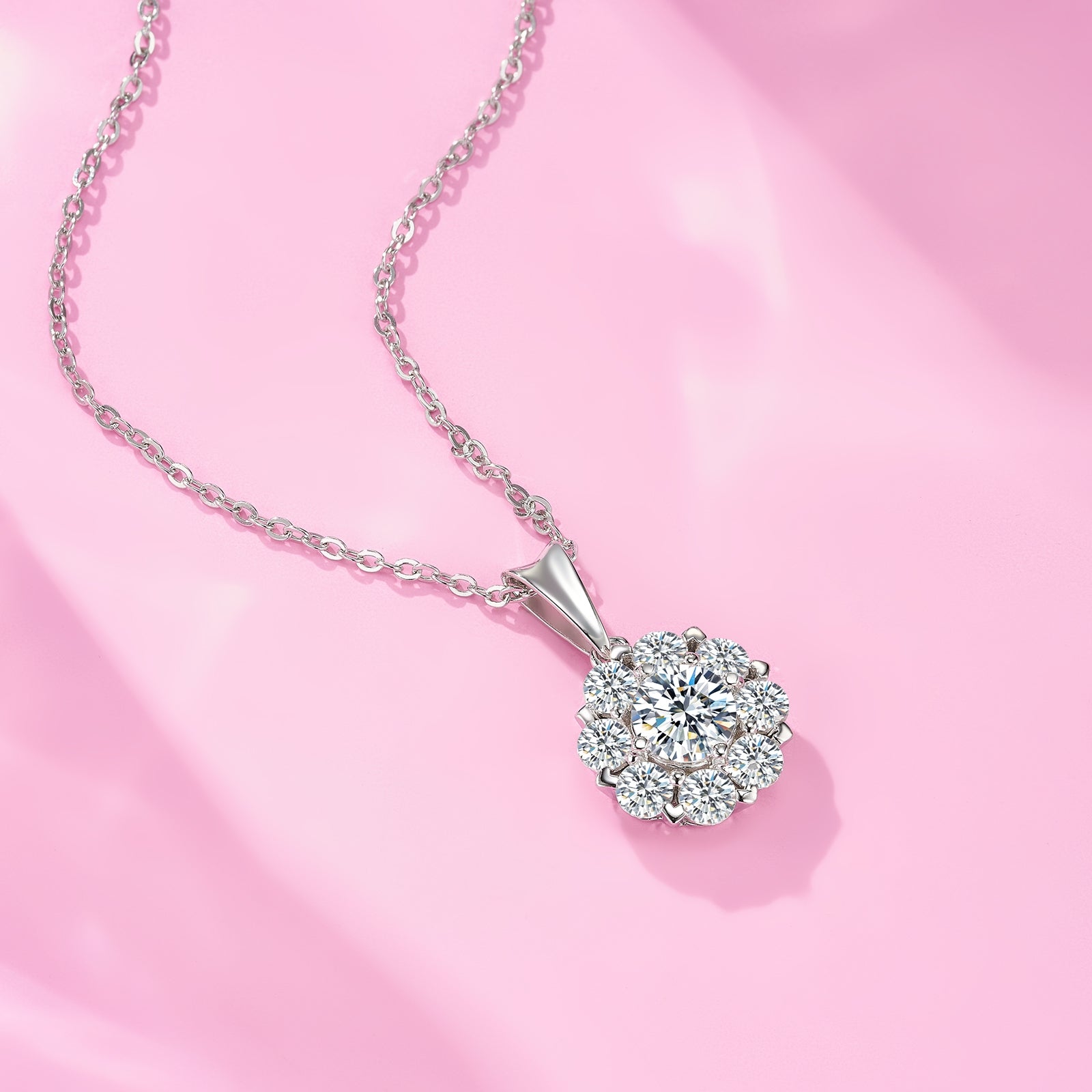 Flower Cluster Teardrop Bail Round Moissanite Necklace