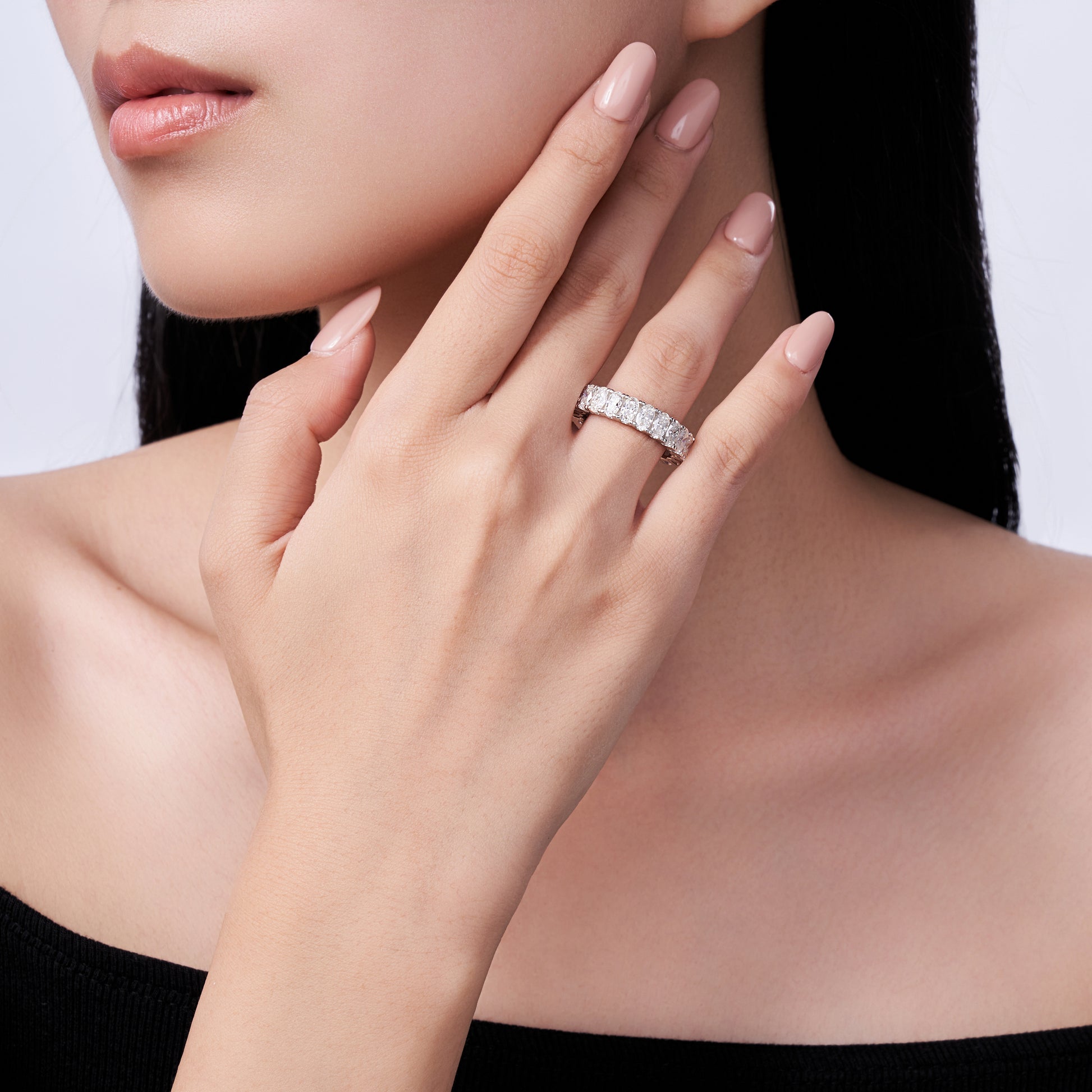 Oval Brilliant Eternity Band Moissanite Ring