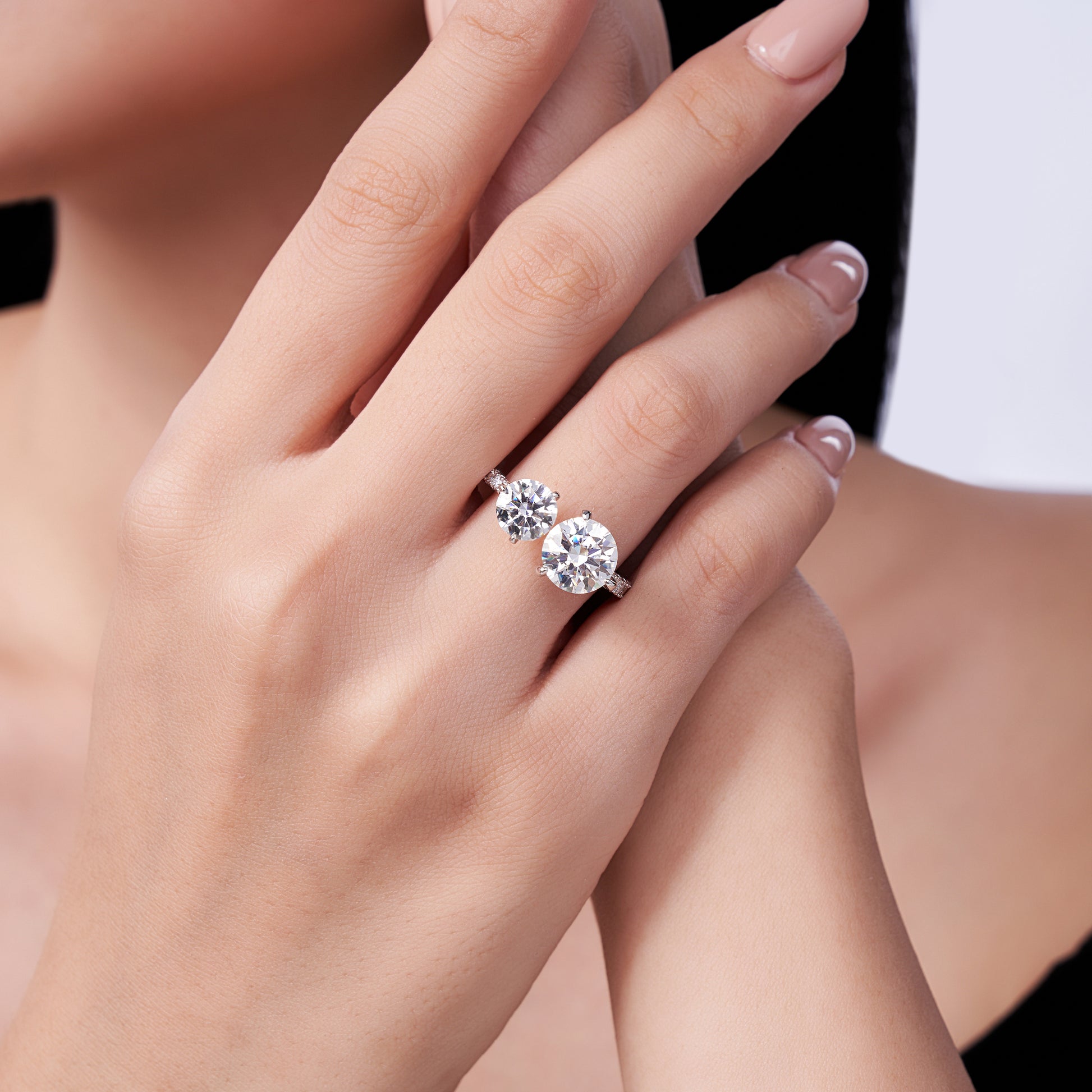 Double Round Brilliant Solitaire Pavé Moissanite Ring