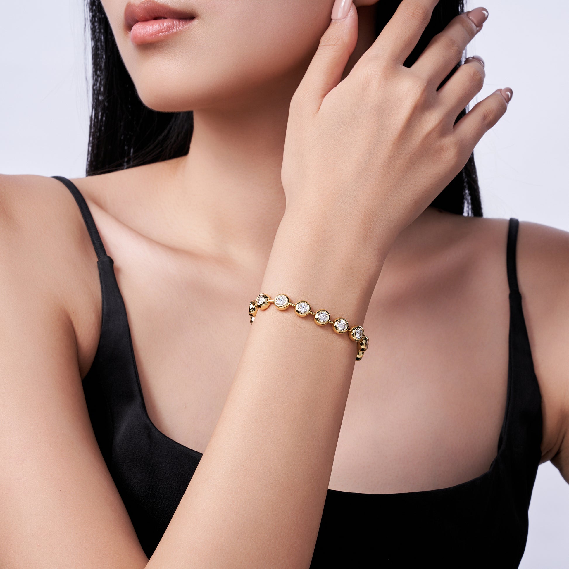 Solar Bezel Tennis Bracelet | Round Cut Moissanite, 925 Sterling Silver