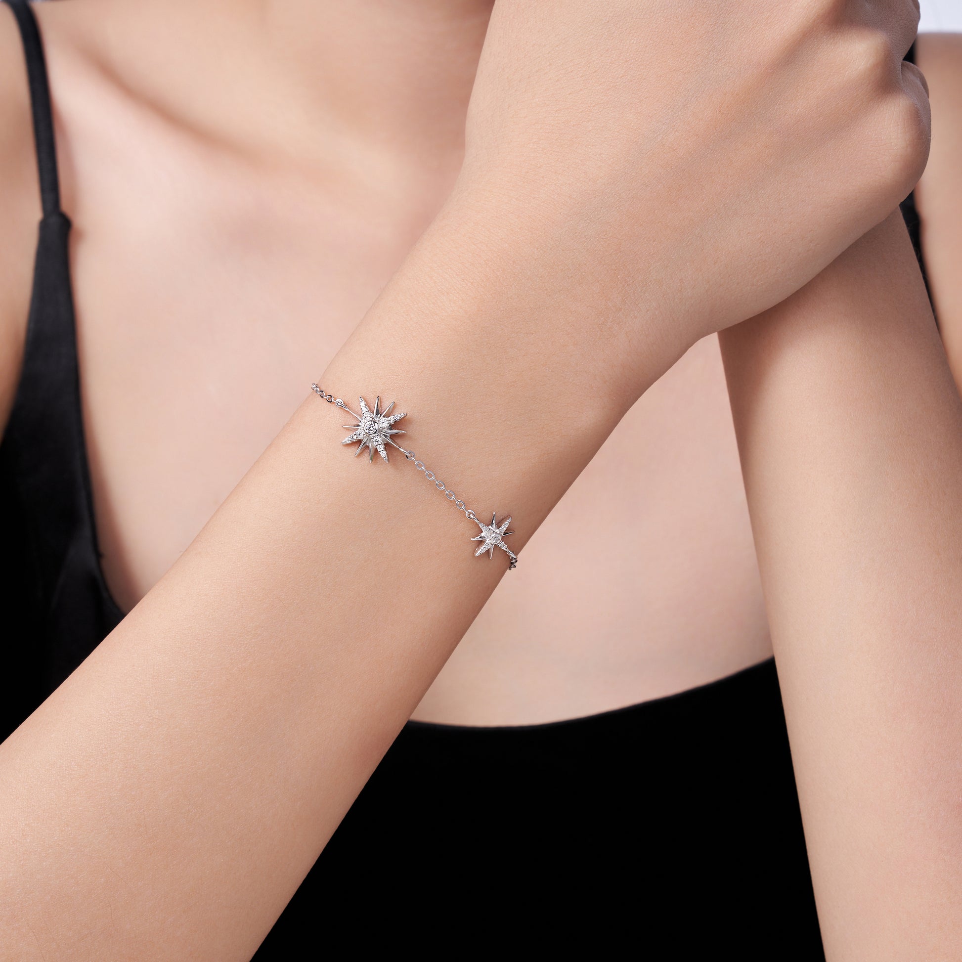 Nova Bracelet | 925 Sterling Silver, Dual-Star Moissanite Bracelet