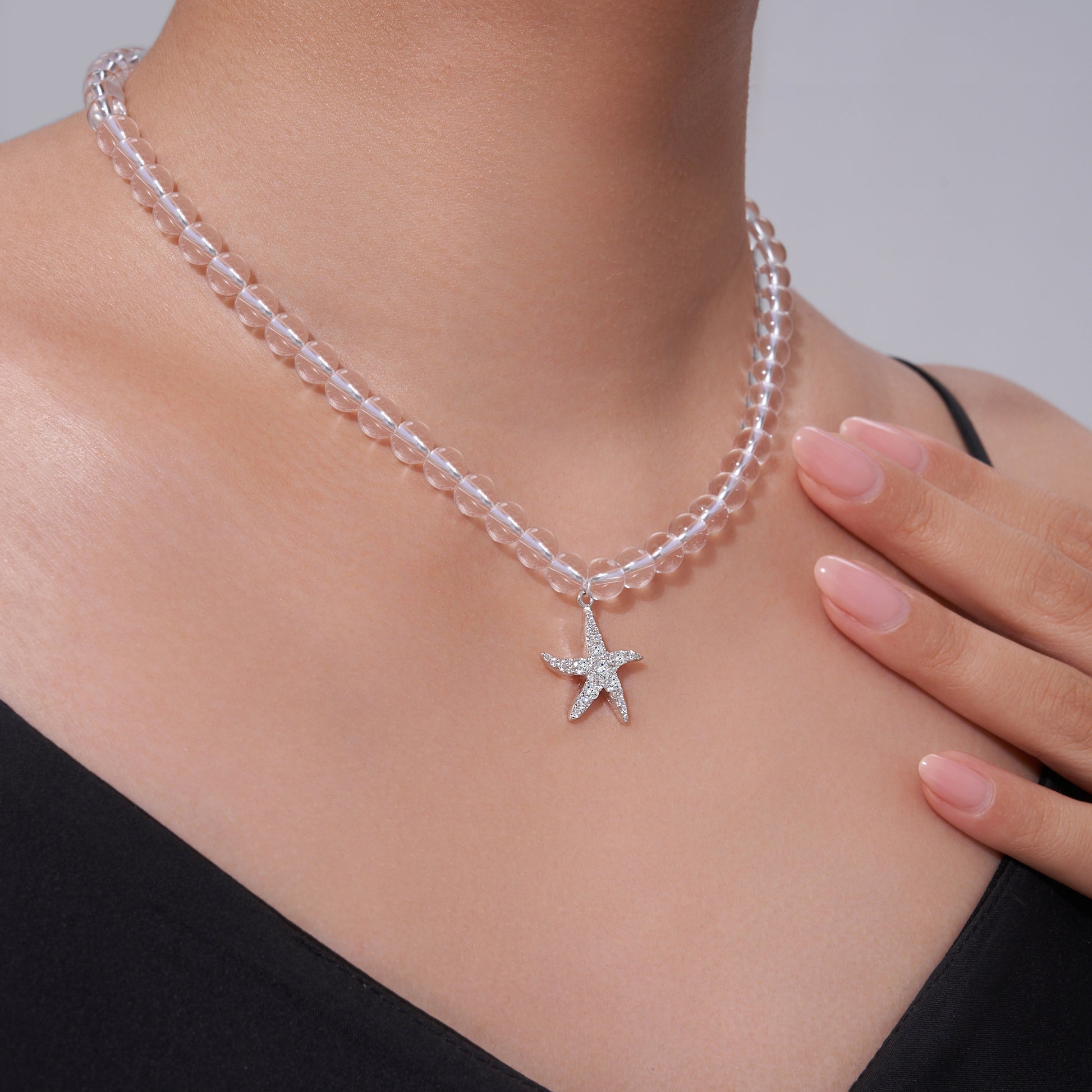 Starfish Pavé Pendant Oval Moissanite Bead Necklace