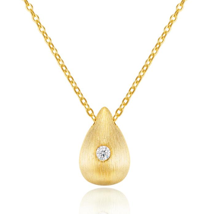 Teardrop Bezel-Set Solitaire Moissanite Pendant Necklace
