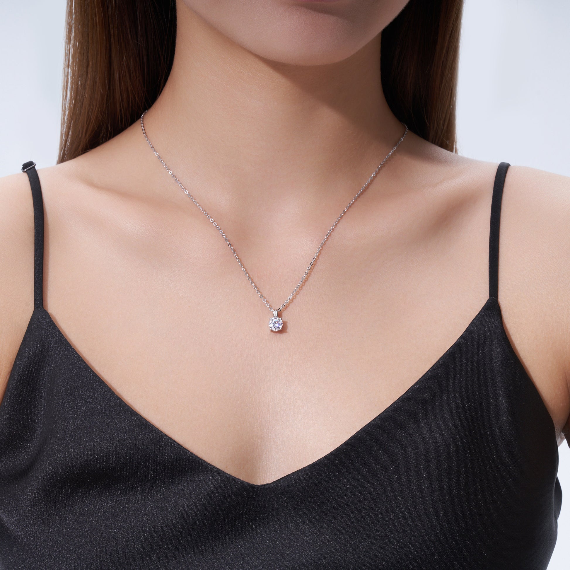 Round Bead Four-Prong Solitaire Moissanite Pendant Necklace