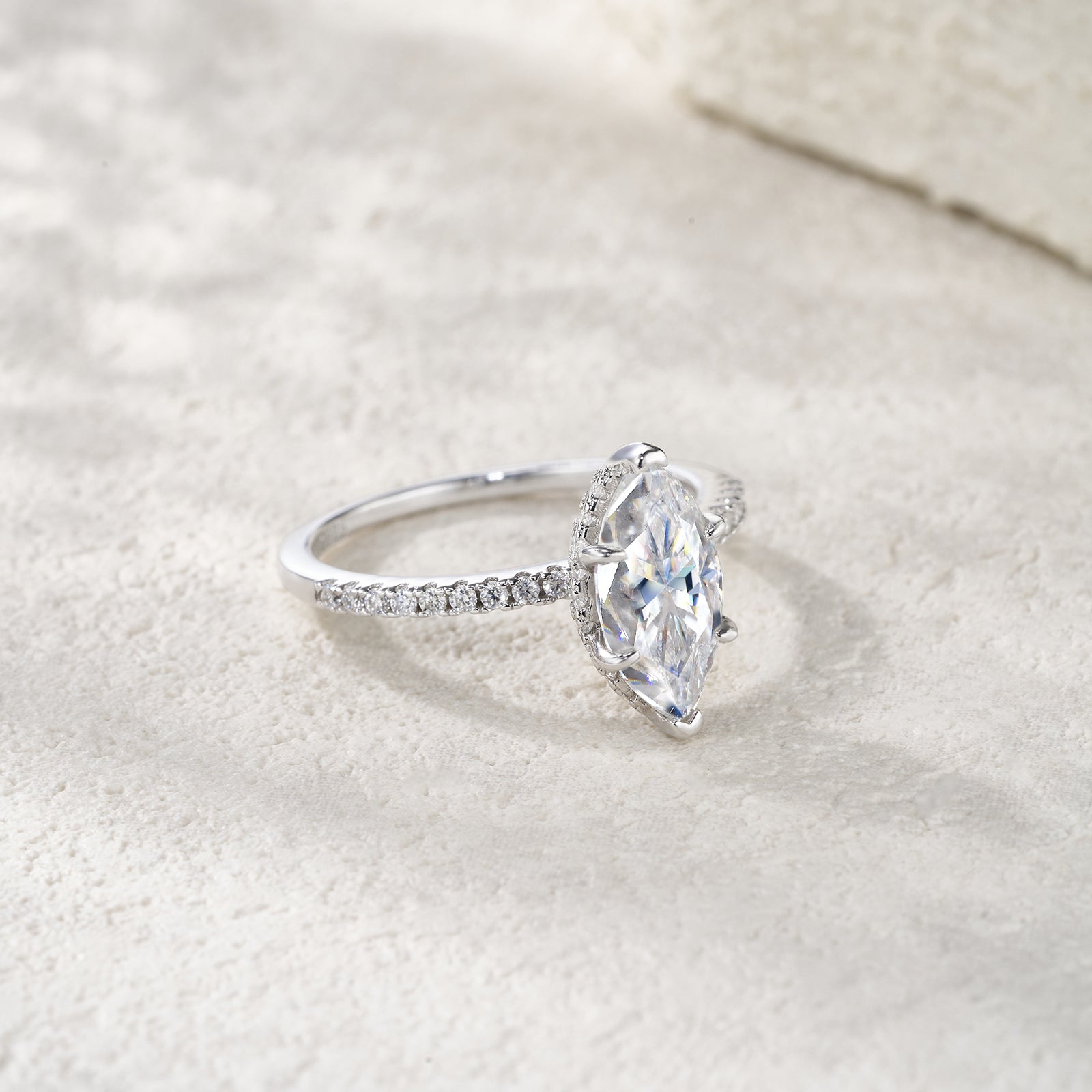 Marquise Cut Pavé Band Moissanite Ring