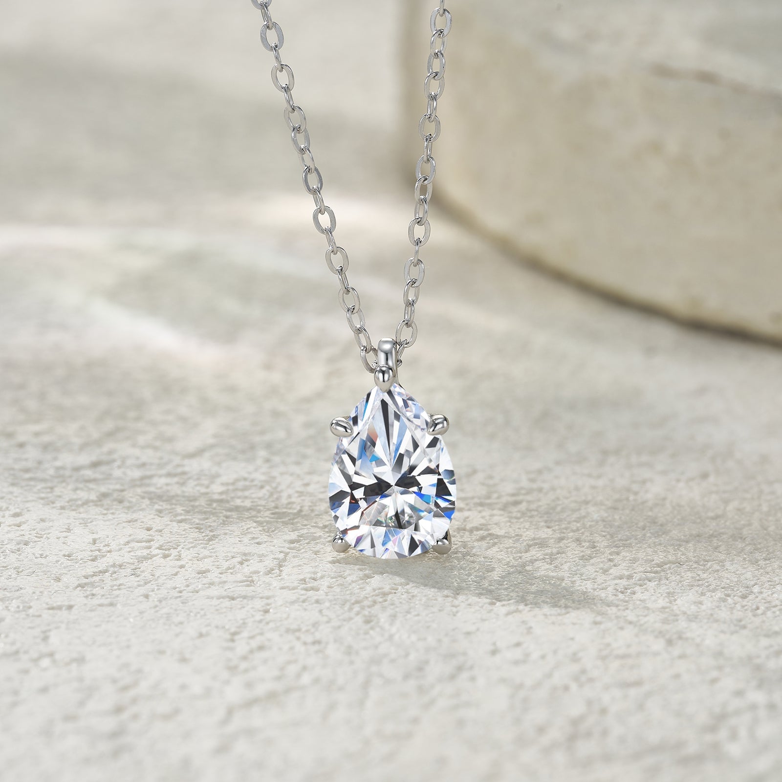 Pear Shaped Prong-Set Solitaire Moissanite Necklace