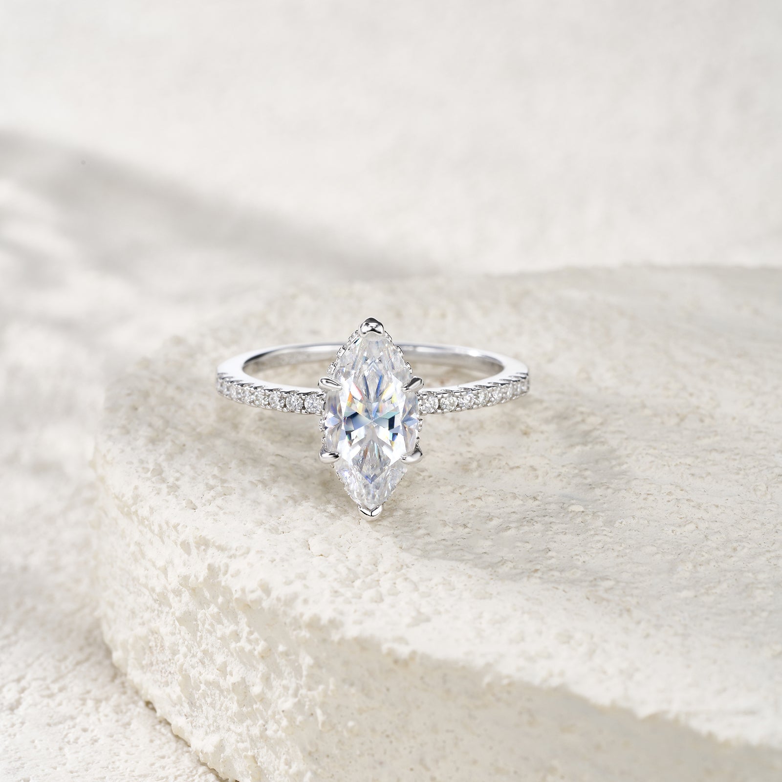 Marquise Cut Pavé Band Moissanite Ring