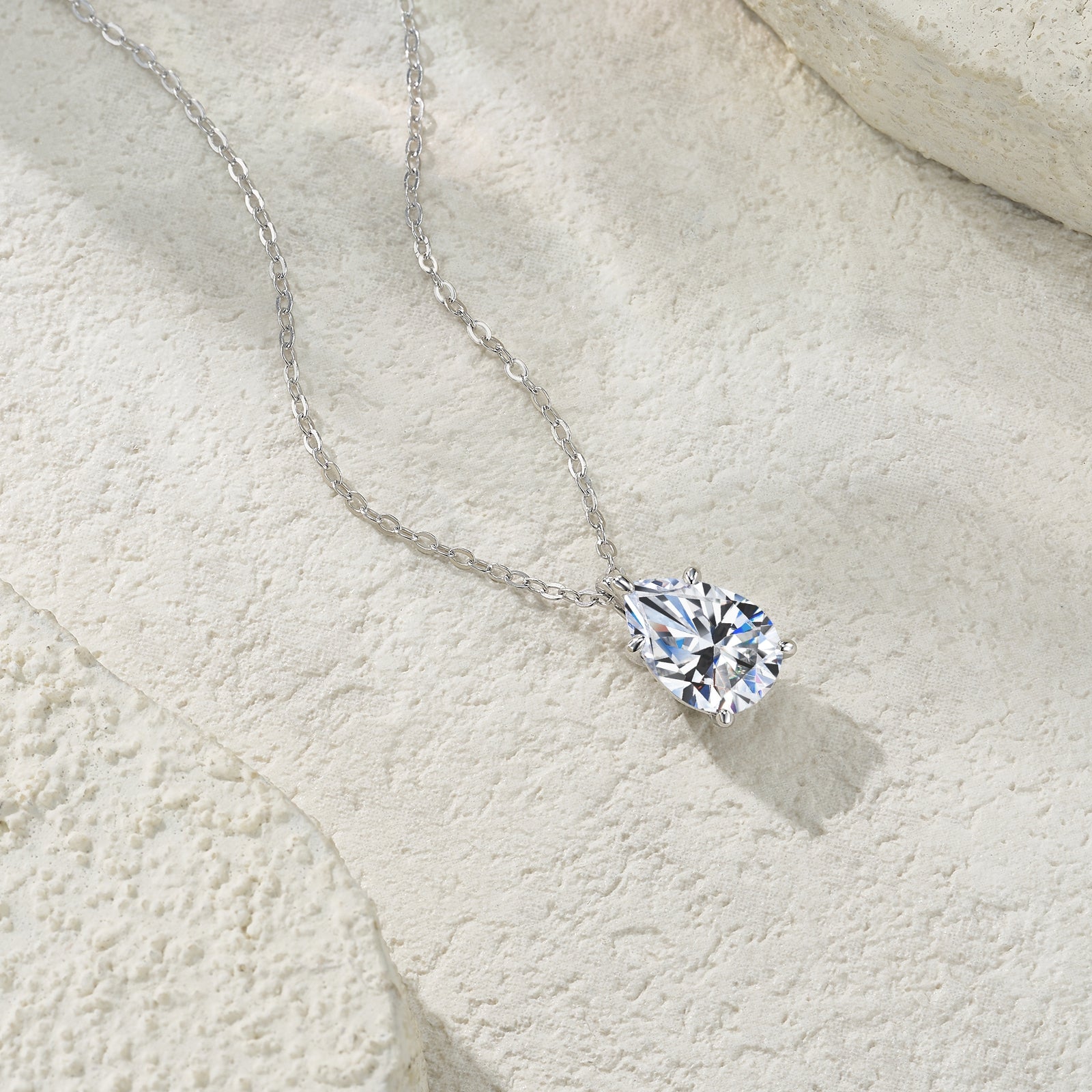 Pear Shaped Prong-Set Solitaire Moissanite Necklace