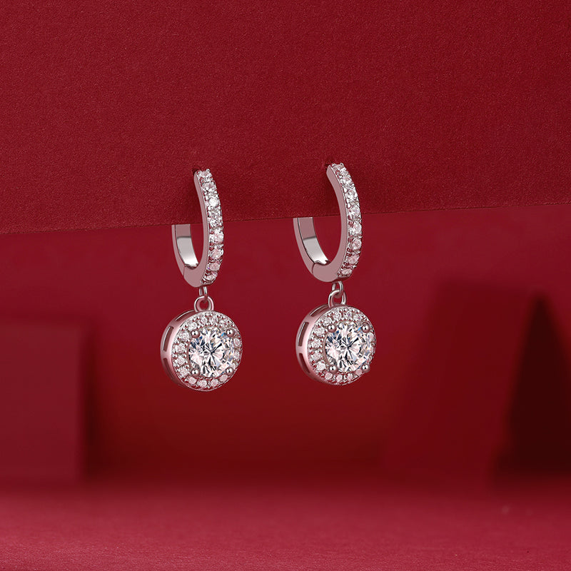 Aurora Drop Earrings | Halo Moissanite Hoops