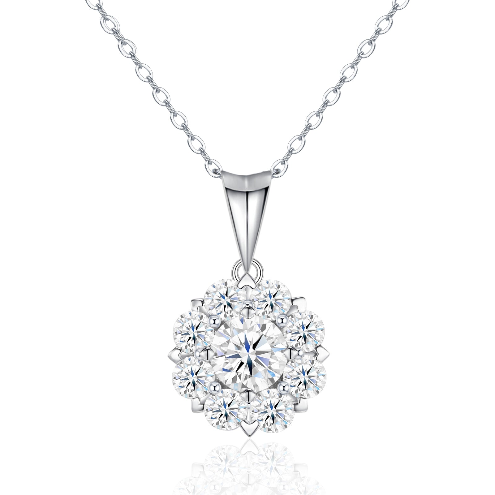 Flower Cluster Teardrop Bail Round Moissanite Necklace