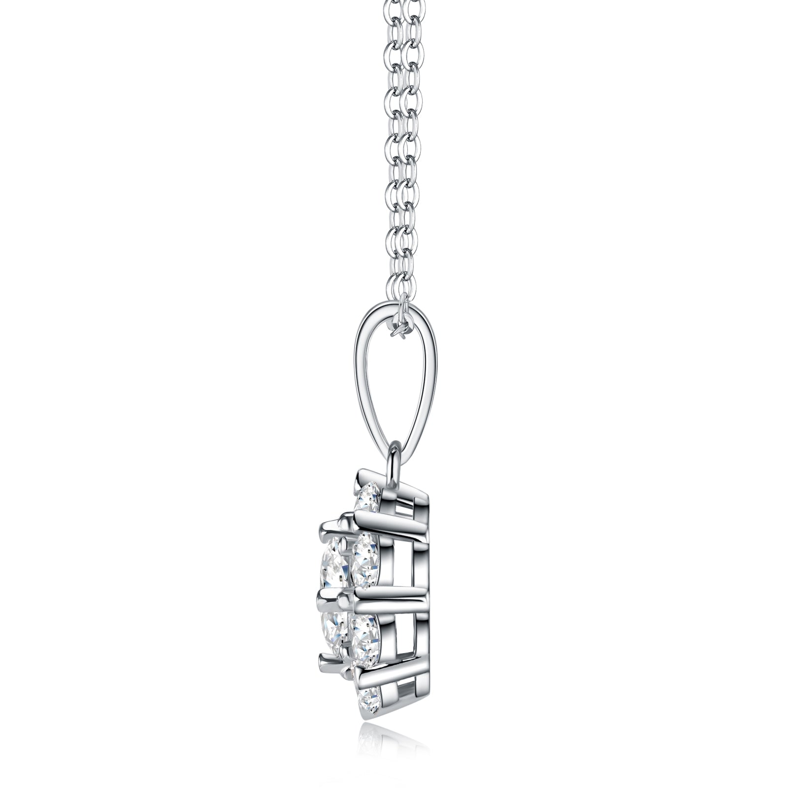Flower Cluster Teardrop Bail Round Moissanite Necklace