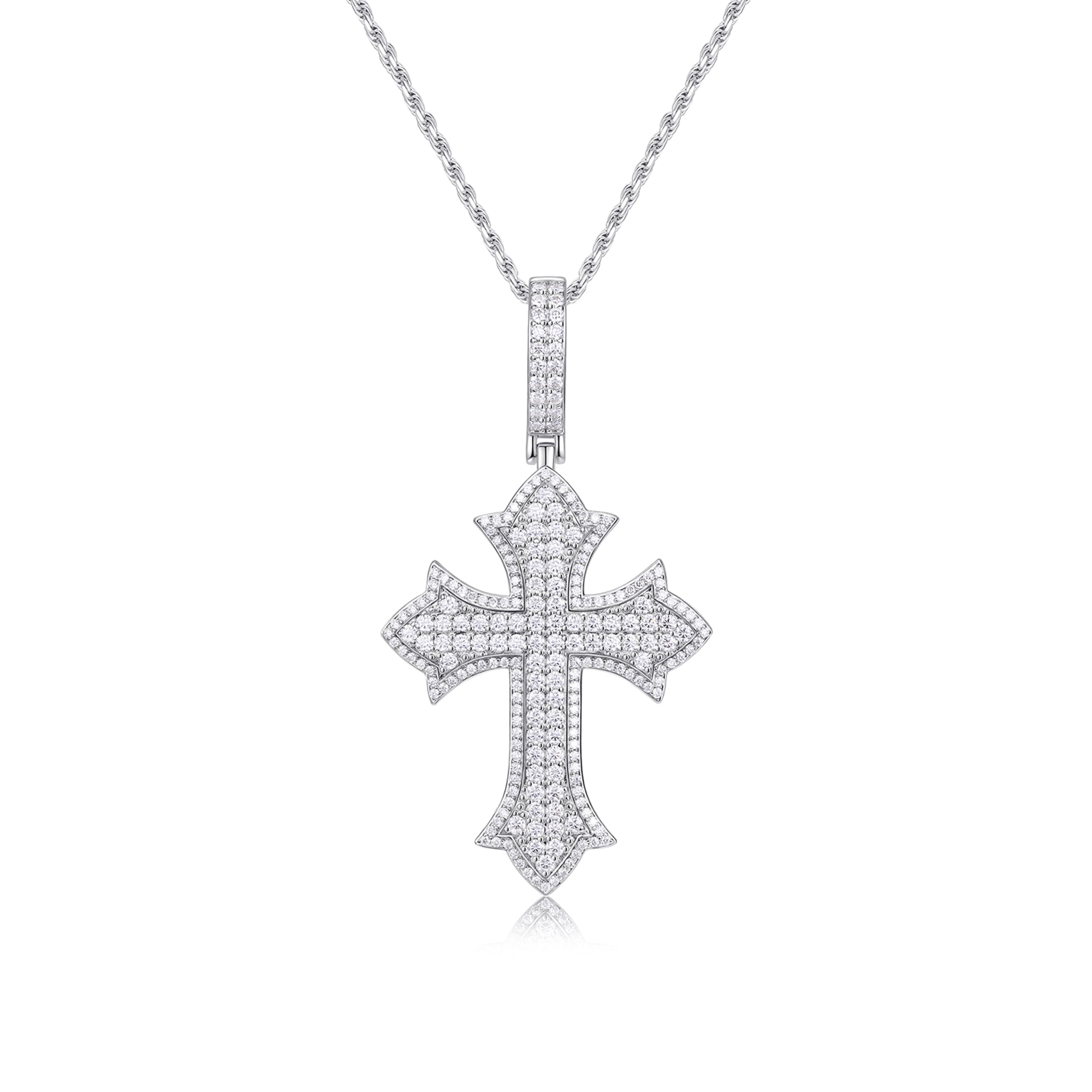 Classic Cross Halo Pavé Round Moissanite Necklace