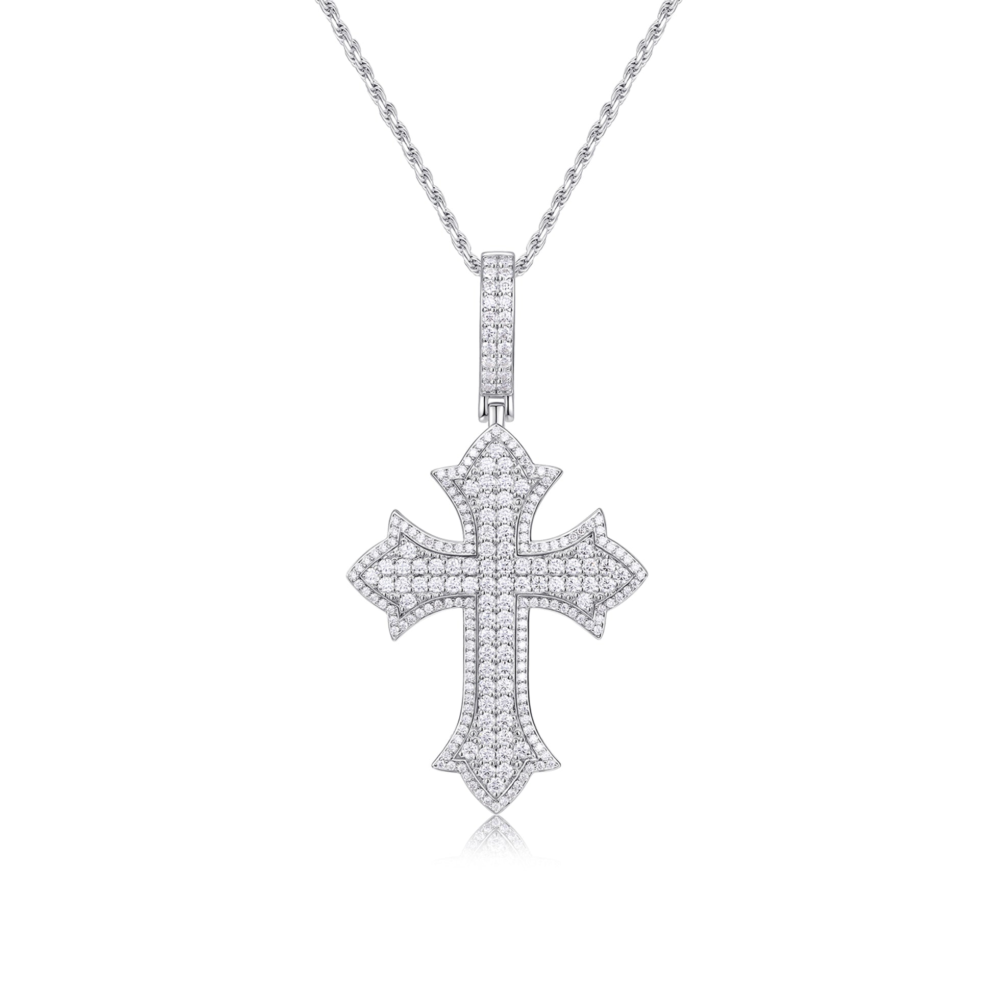 Classic Cross Halo Pavé Round Moissanite Necklace