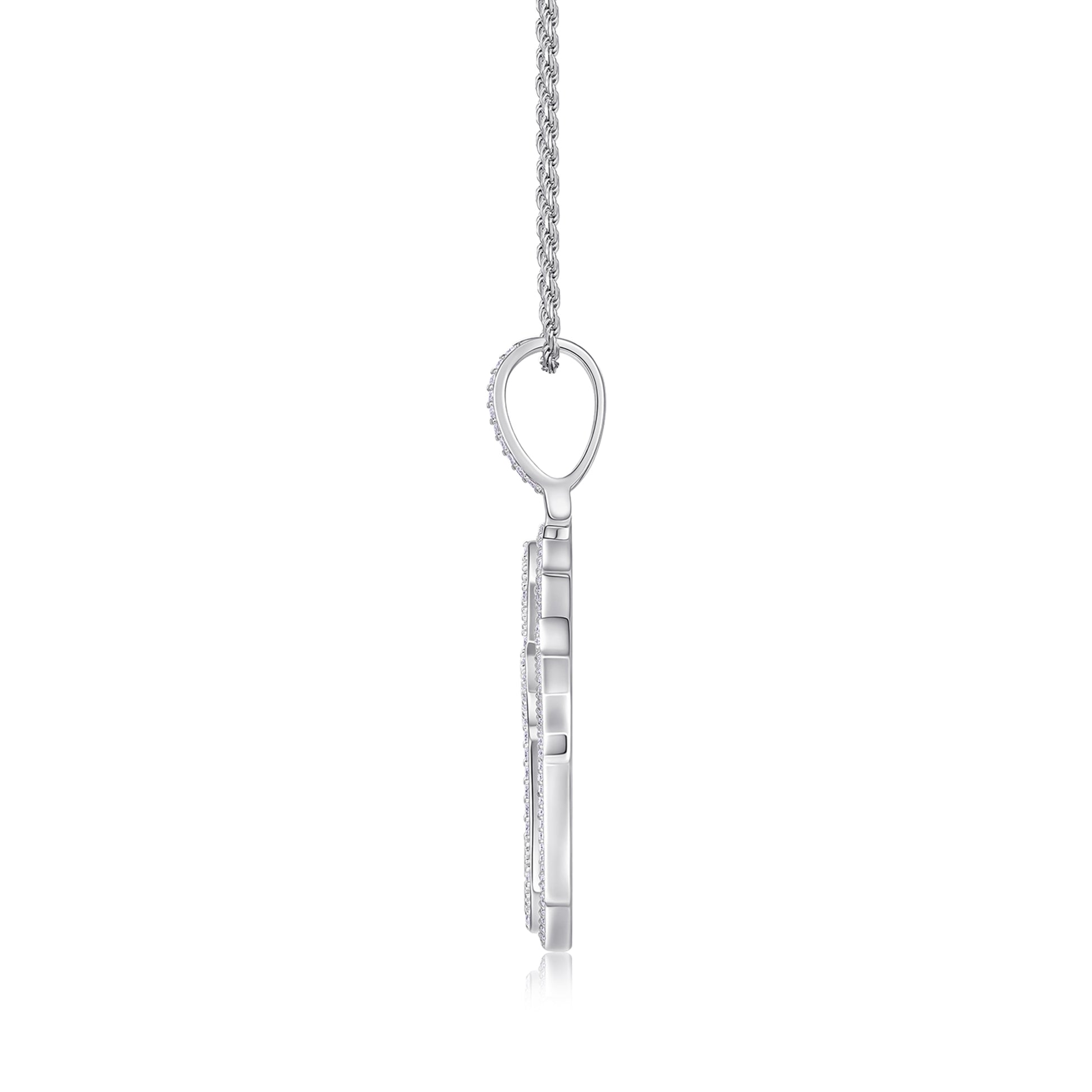 Classic Cross Halo Pavé Round Moissanite Necklace