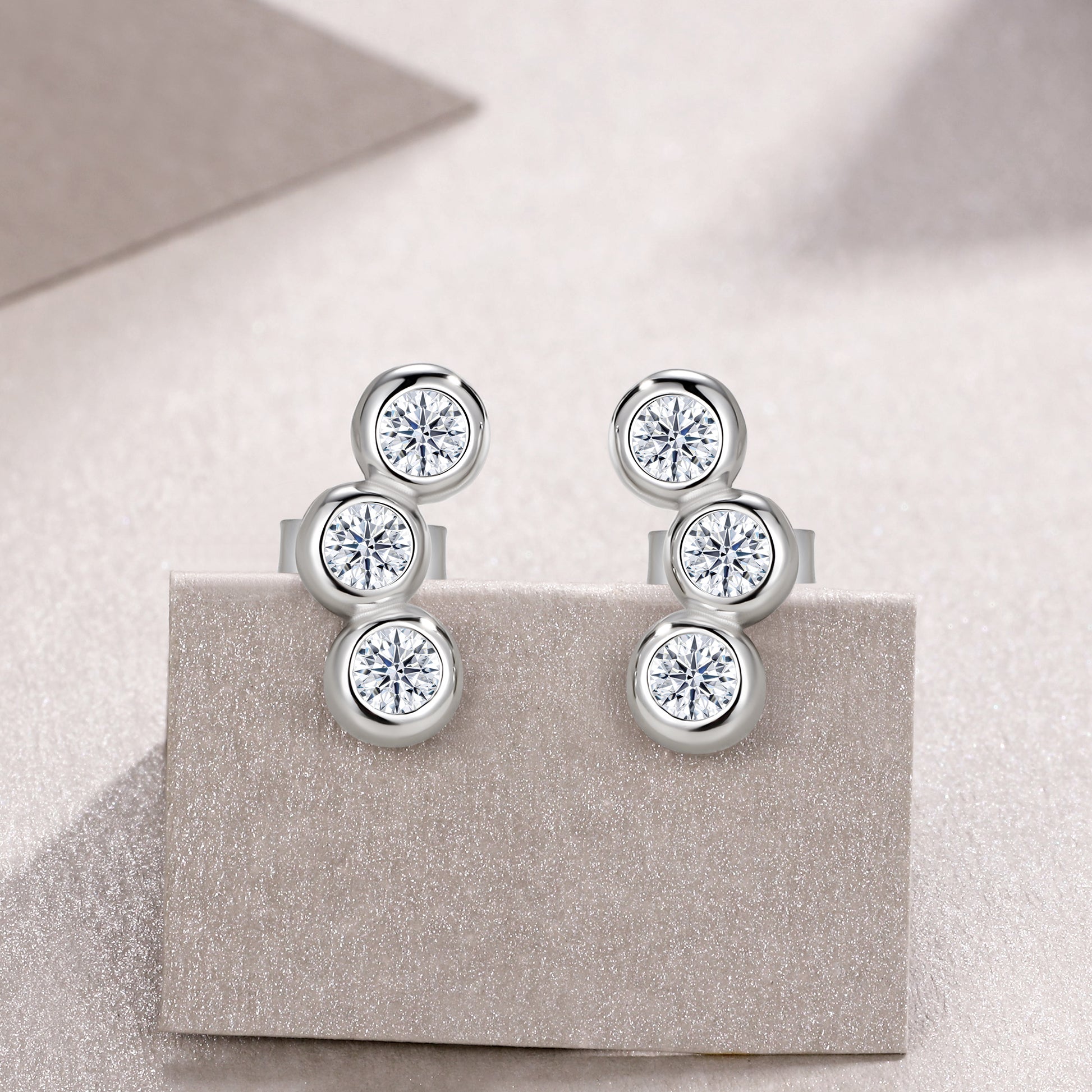 Halo Drop Earrings | Round Cut Moissanite, 925 Sterling Silver