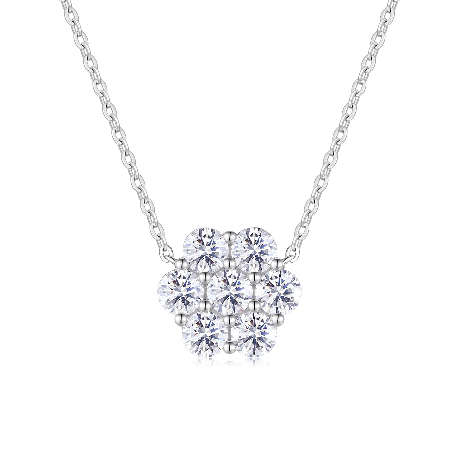 Mini Floral Cluster Halo Round Moissanite Necklace