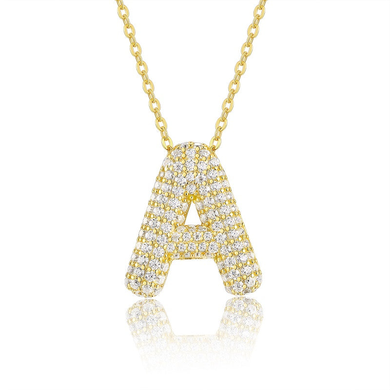 Bubble Initial Necklace | Pave Letter Pendant, 925 Sterling Silver