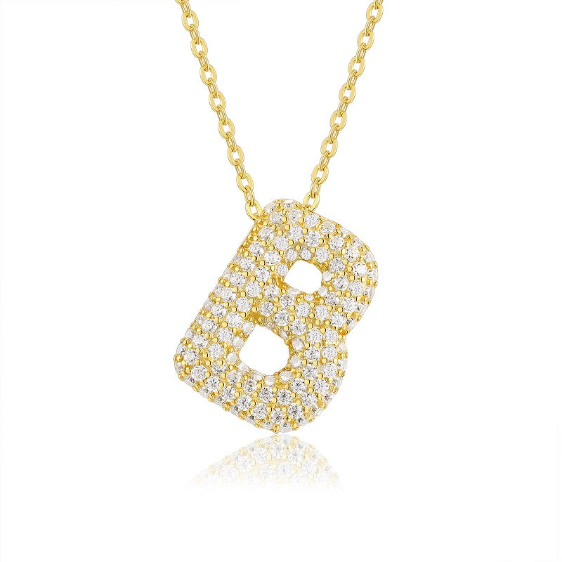 Bubble Initial Necklace | Pave Letter Pendant, 925 Sterling Silver