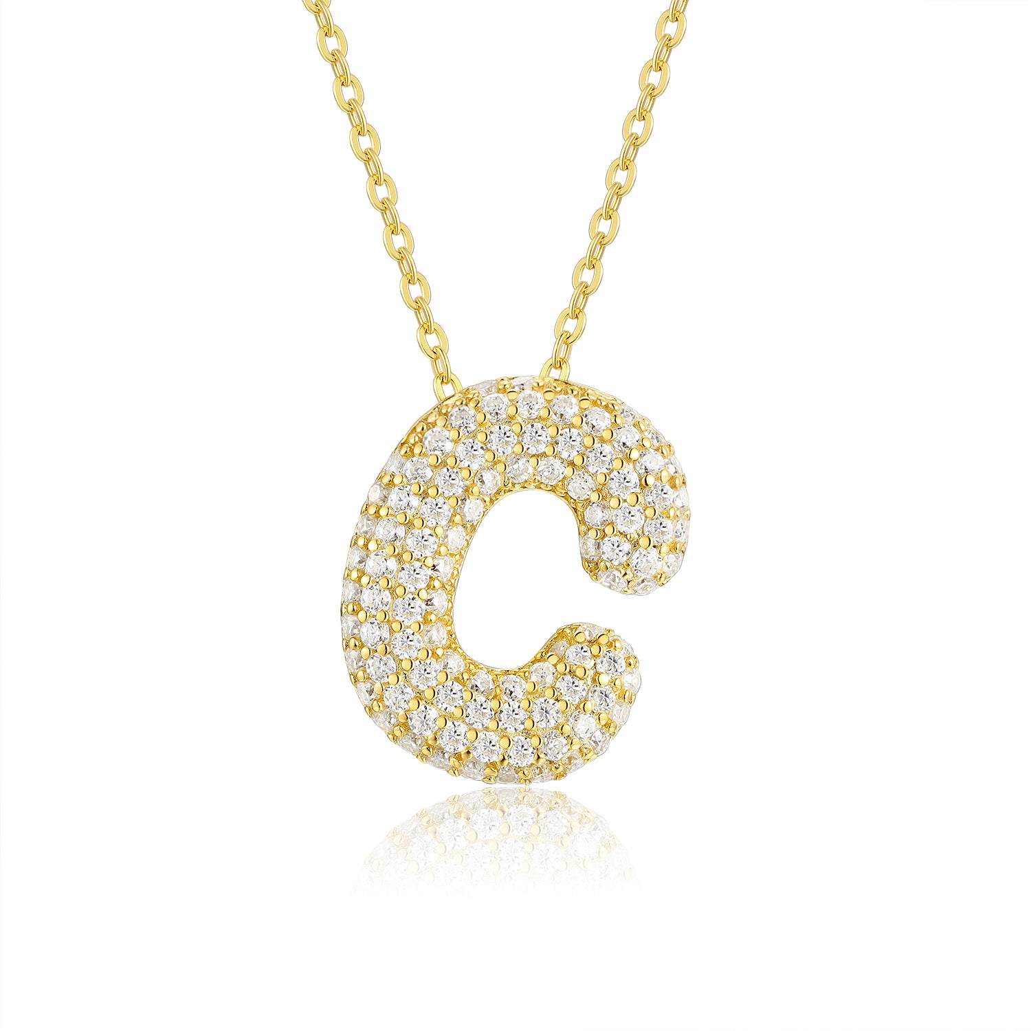 Bubble Initial Necklace | Pave Letter Pendant, 925 Sterling Silver
