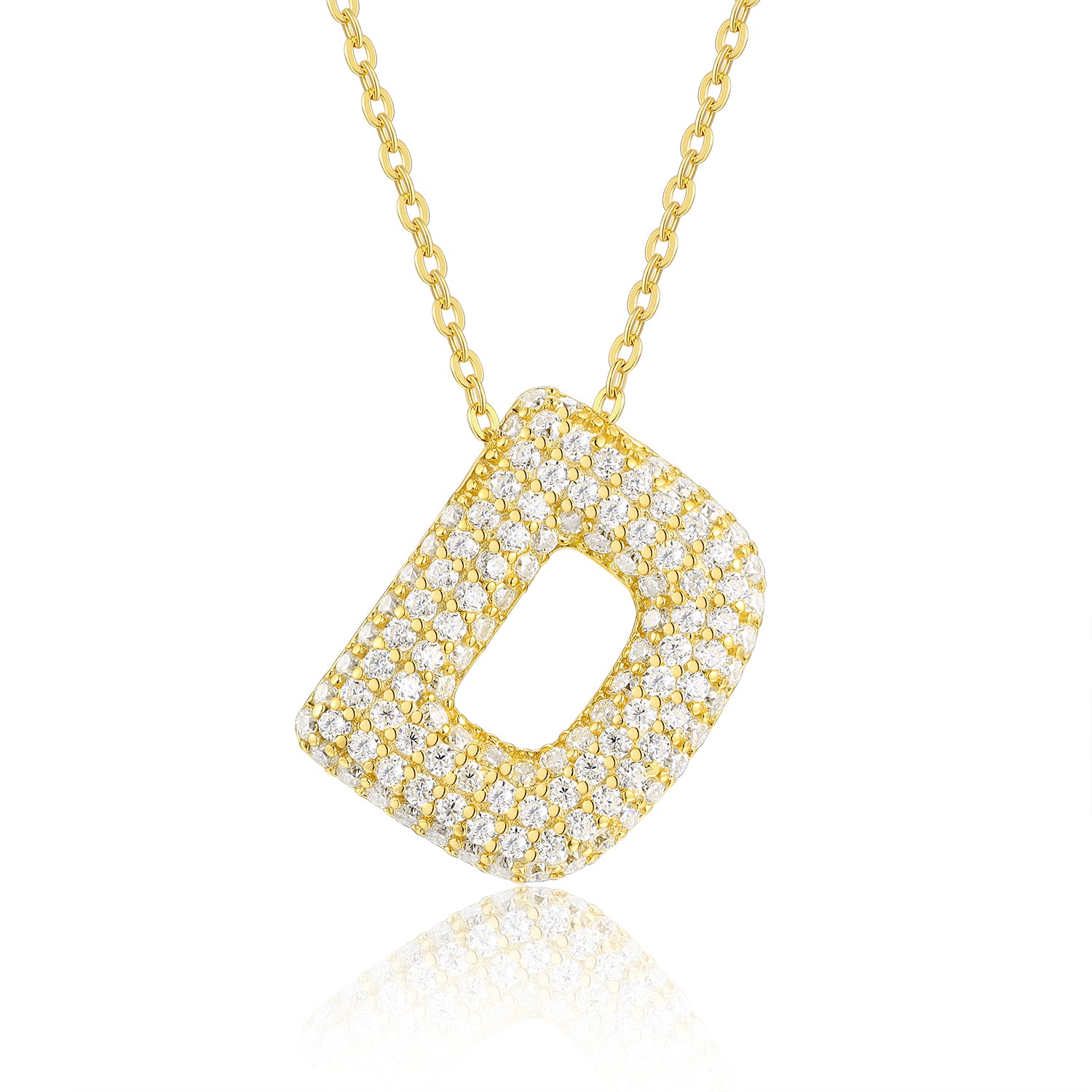 Bubble Initial Necklace | Pave Letter Pendant, 925 Sterling Silver