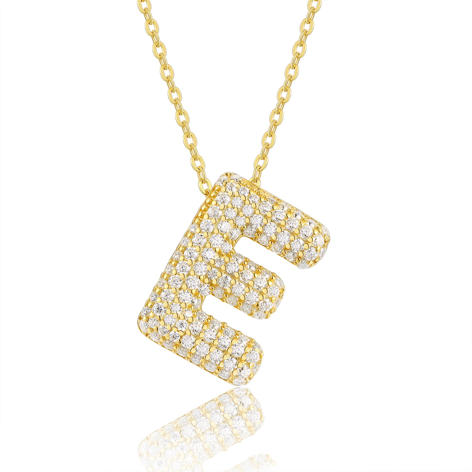 Bubble Initial Necklace | Pave Letter Pendant, 925 Sterling Silver