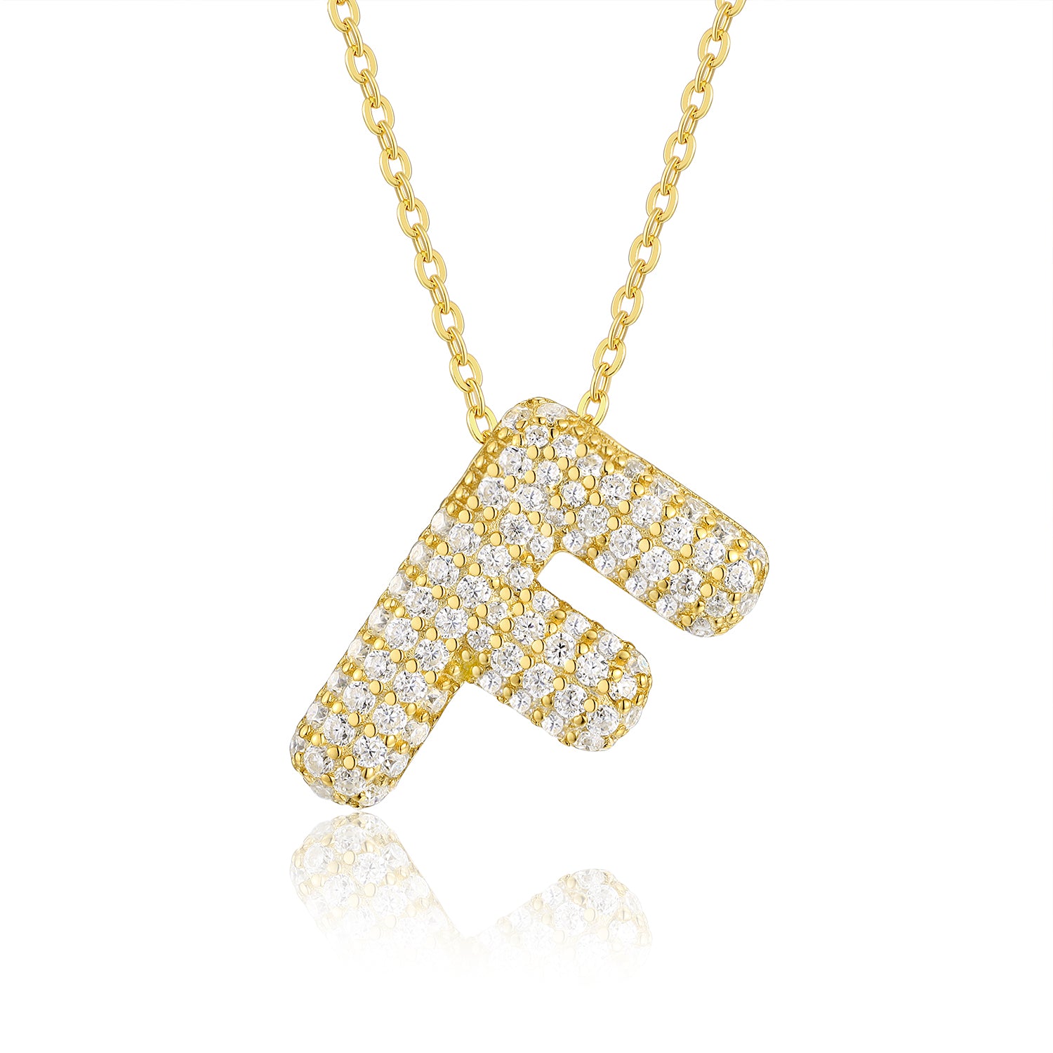 Bubble Initial Necklace | Pave Letter Pendant, 925 Sterling Silver