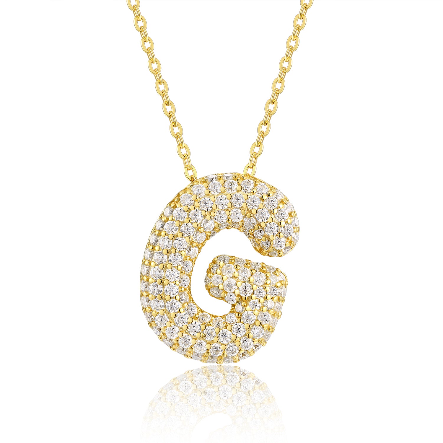 Bubble Initial Necklace | Pave Letter Pendant, 925 Sterling Silver
