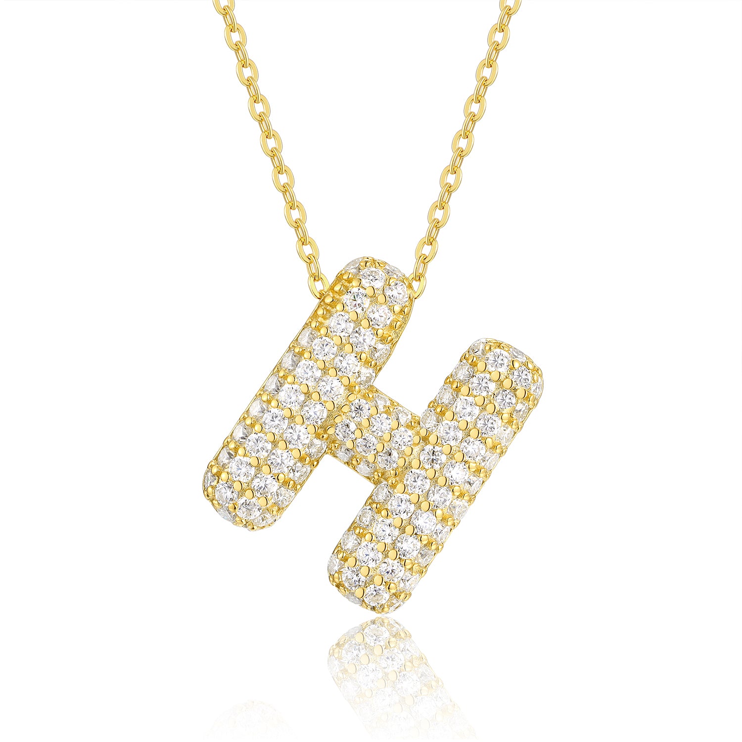Bubble Initial Necklace | Pave Letter Pendant, 925 Sterling Silver